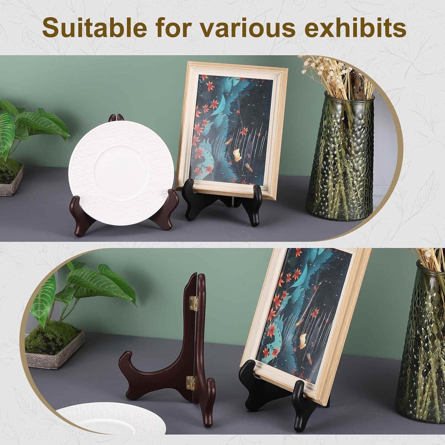 MECCANIXITY 2Pcs Wooden Easel Plate Holder, 12" Small Wood Easels Folding Table Display Stand for Decorative Picture Frame Book Artwork Desktop Ornaments, Black