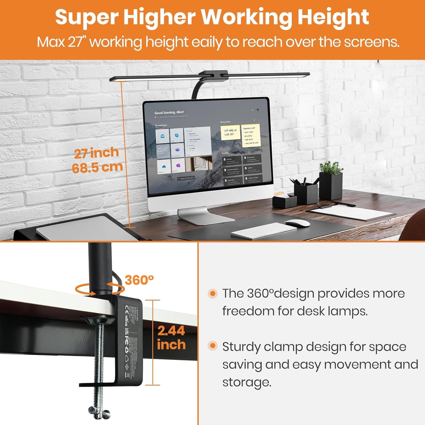 LASTAR Desk Lamp with Remote Control & 32.5" Wide Double Head, Architect Desk Lamp for Home Office with Clamp, Timer, 24W Ultra Bright LED Desk lamp for Computer Reading