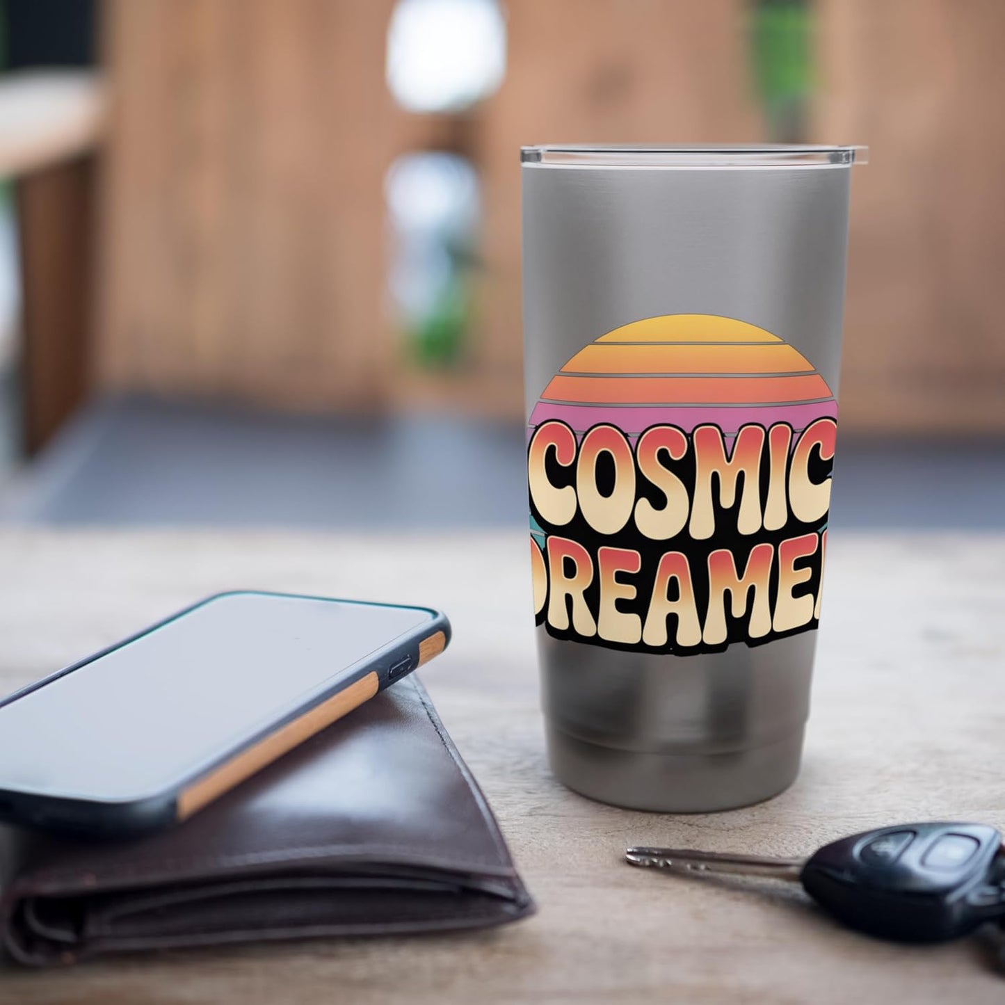 Cosmic Dreamer Retro Sunset Logo Vintage Style Stainless Steel Insulated Tumbler