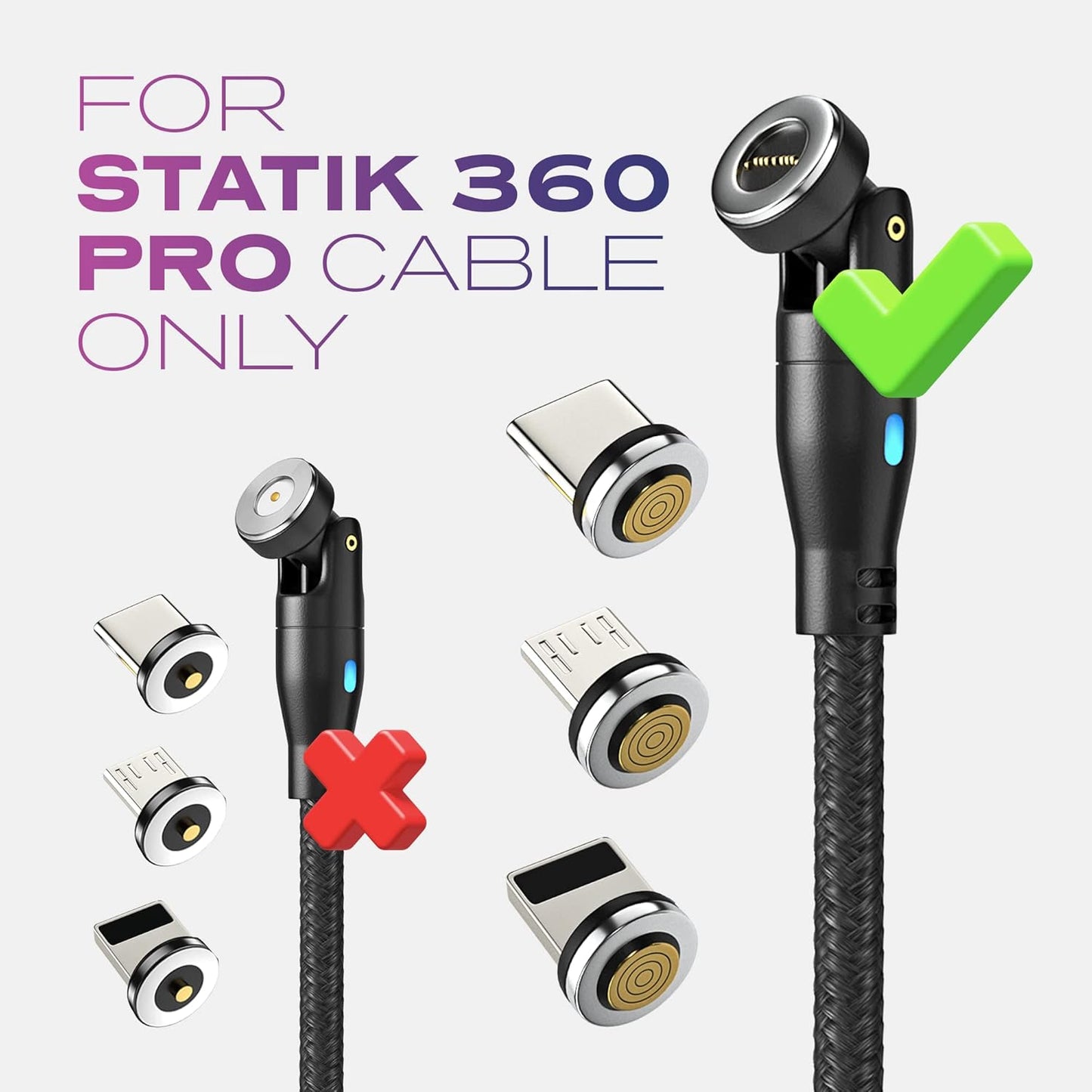 Statik 360 Pro Magnetic Connectors Tips for Fast Charging - Only Compatible with Statik360 Pro Magnet Phone Charger Cable - 3-Pack Includes Type USB C Magnetic Adapter - Compatible with USB C Devices