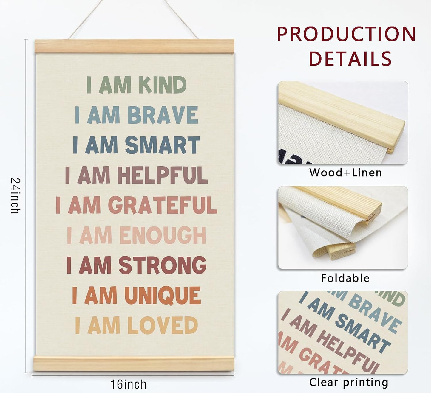 foedor Number Alphabet Poster Hanger Frame, Classroom Reading Corner Wall Decor for Kids Toddlers,Hanging Banner Decor for Nursery Girls Room Play Room, 16x24 Inch,Set of 2