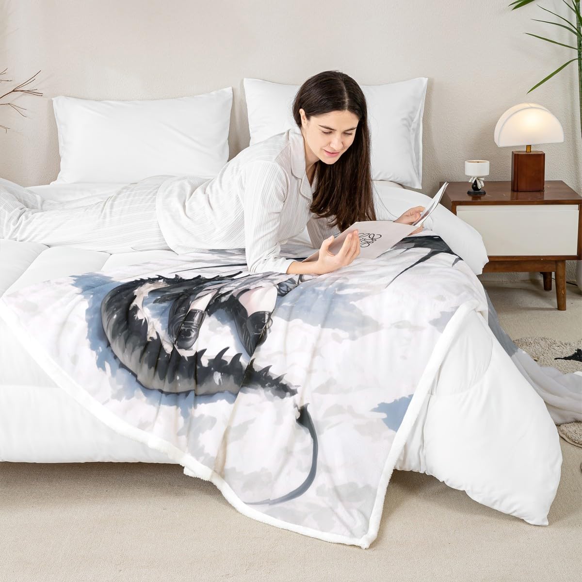Erosebridal Anime Girl Fleece Blanket Twin Size, Japanese Anime Sherpa Blanket for Kids Girls Teens Women, Cartoon Girl Fuzzy Plush Throw Japanese Animation Sci Fi Style Decor for Sofa Couch
