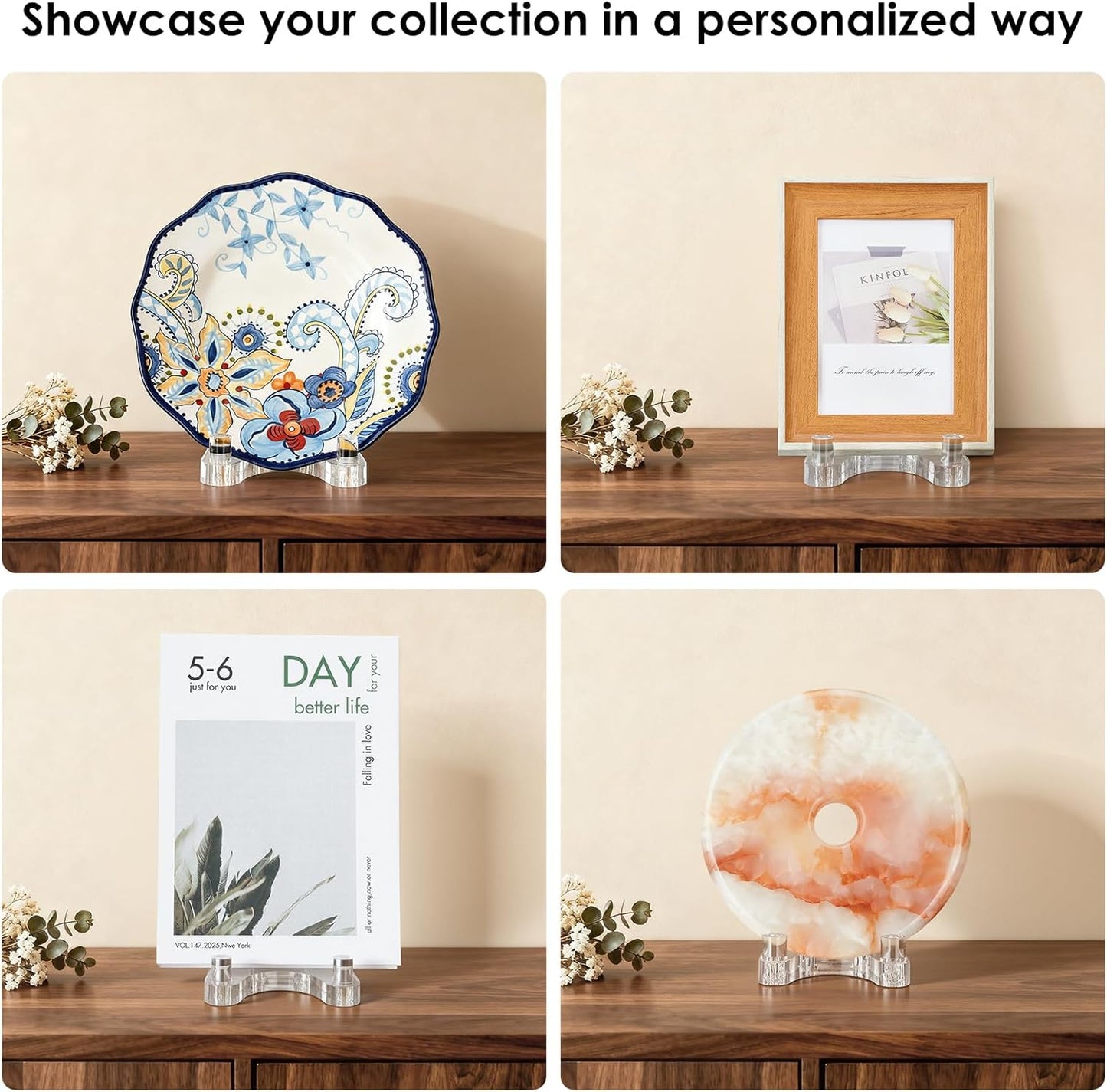 Acrylic Easel Display,Plate Stand for Display,Adjustable Clear Display Holder for 7" to 12" Platter, Book, Card, Frame, Picture, Artwork, Plaque ( Large-1pc 7"-12")