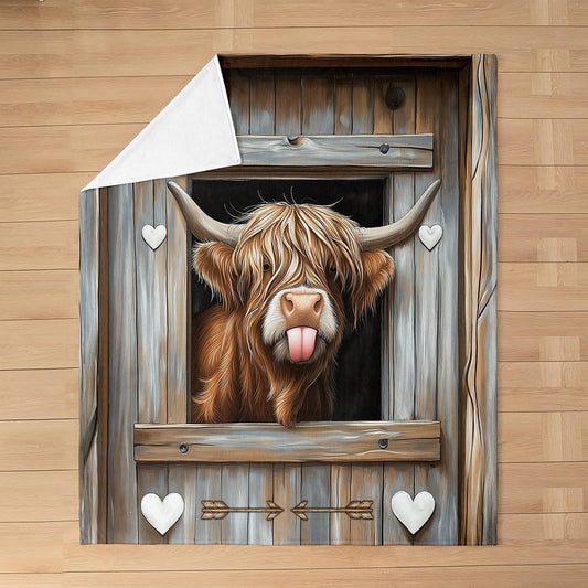 Feelyou Highland Cow Fleece Throw Blanket Farmhouse Cattle Bull Flannel Blanket Plush Fuzzy Western Rustic Farmhouse for Bed Couch Chair Living Room Wildlife 40"x50" Bedroom Decor