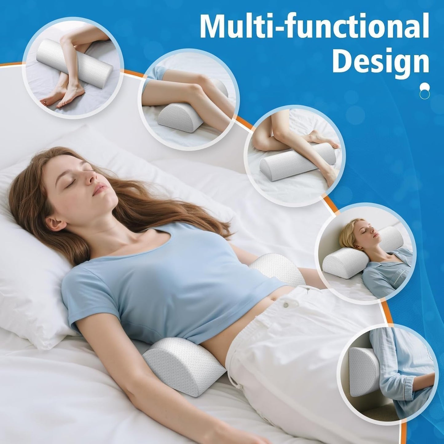 Large Knee Pillow for Side Sleepers, Half Moon Memory Foam Bolster Pillow for Legs, Ergonomic Design Wedge Elevation Pillow for Side & Back Sleeping, Under Knee Support, Foot, Ankle, Lumbar, White