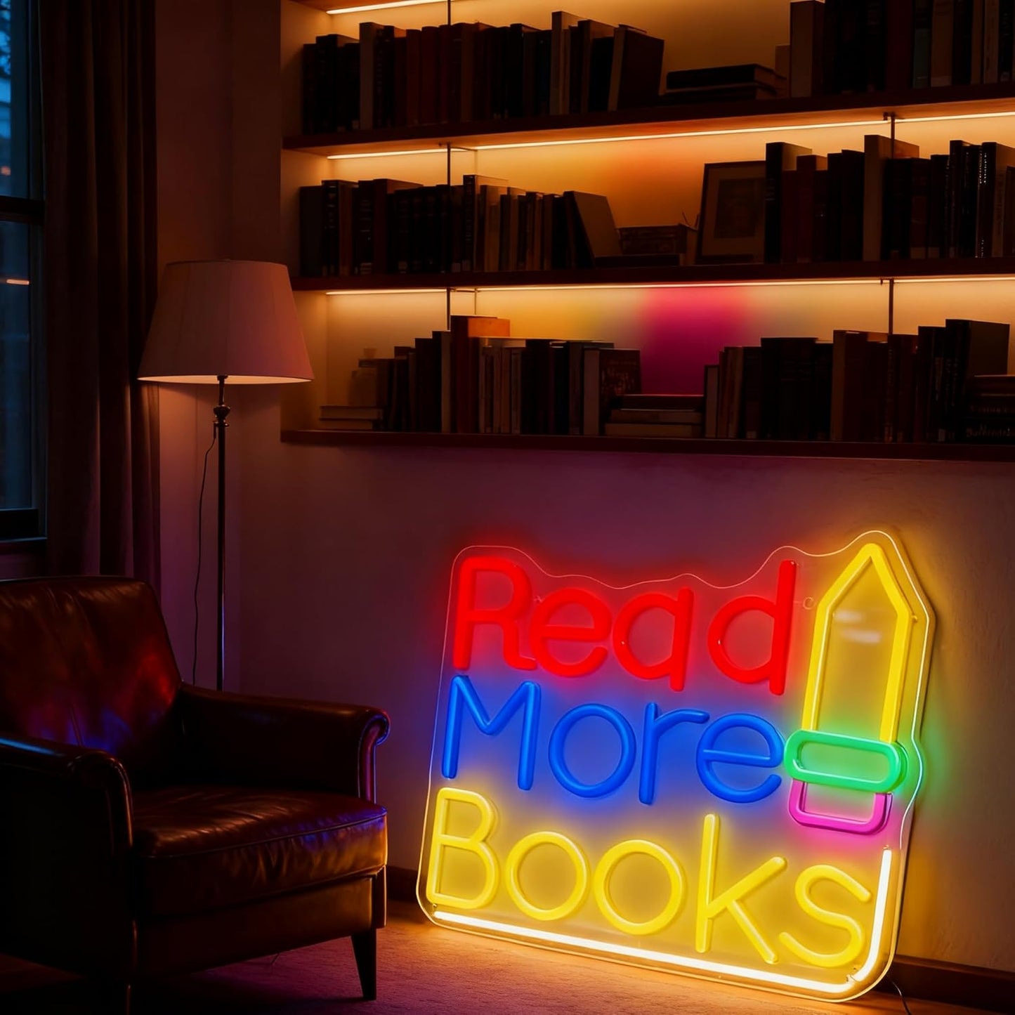 Reading More Books Neon Sign for Wall Decor Light Up Letters LED Sign Birthday Party Signs Led Decorative Night Signs Reading Room Decor Gift for Bookstore Library Student Dorm Bedroom