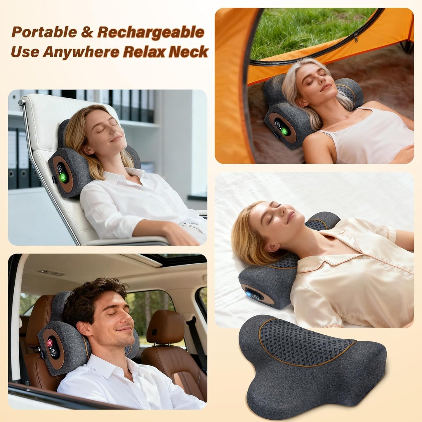 Rechargeable 3-in-1 Neck Massager Pillow with Heat,Vibration & Air Traction - Heated Neck Pillow Massage Hump Soothing Neck Relaxation, Posture Support & Stress Relief