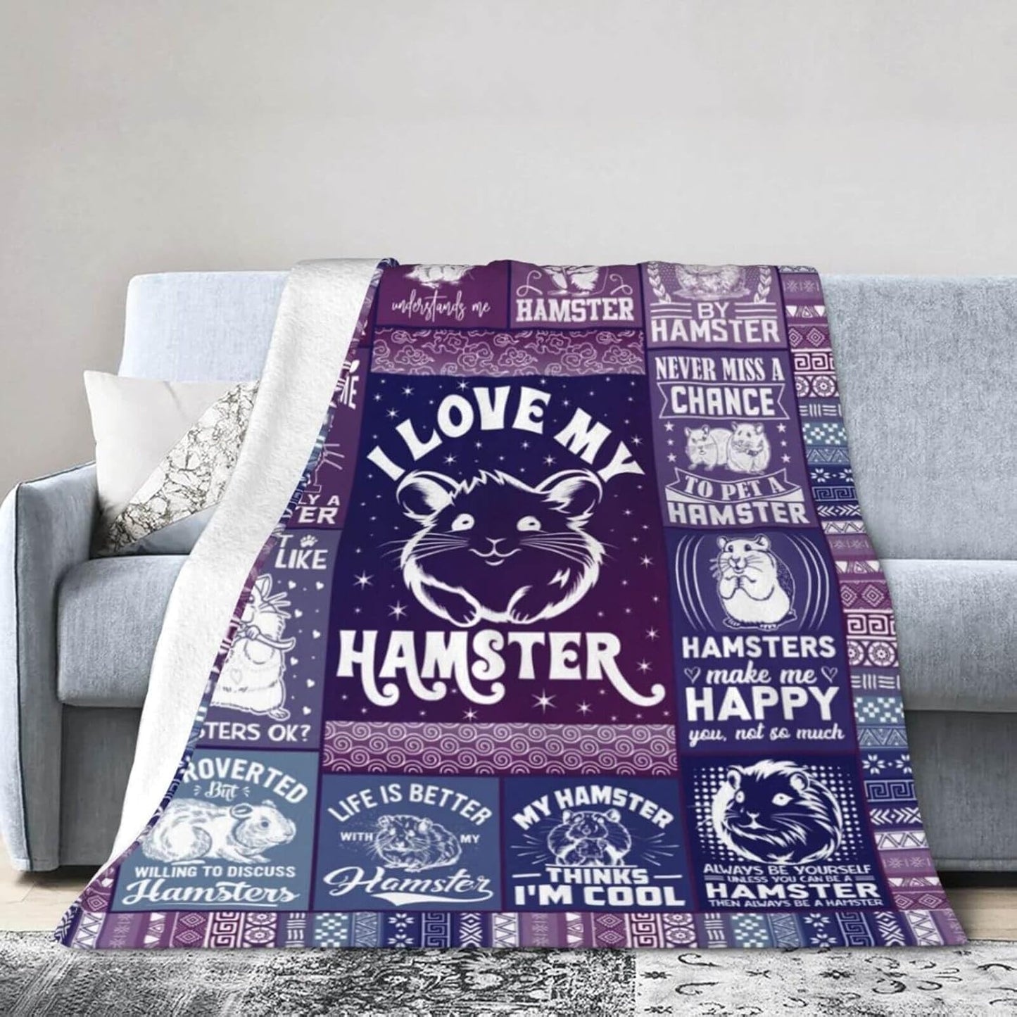 Hamster Blanket for Boys Girls, Cute Hamster Themed Design Printed Throw Blankets for Kids Lap, Chair Sofa, Warm Soft Cozy Blanket, 40"x 50"