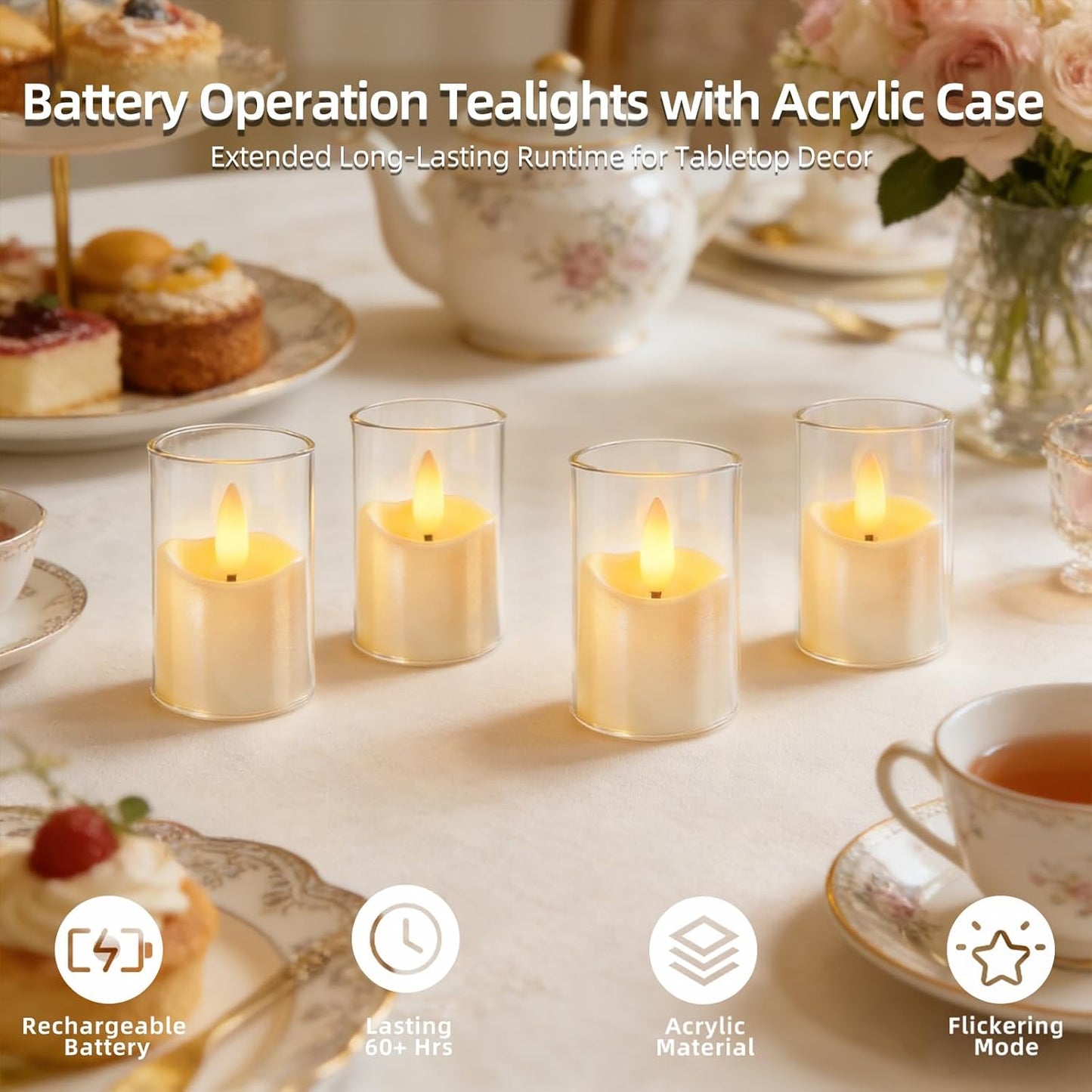 Rechargeable Small Tea Light Candles, Acrylic Votive Flameless Candles 1.7" x2.5"with Remote Control and Timer, Flickering Warm LED Light, Safe for Home, Parties, and Holidays (Set of 6, White)