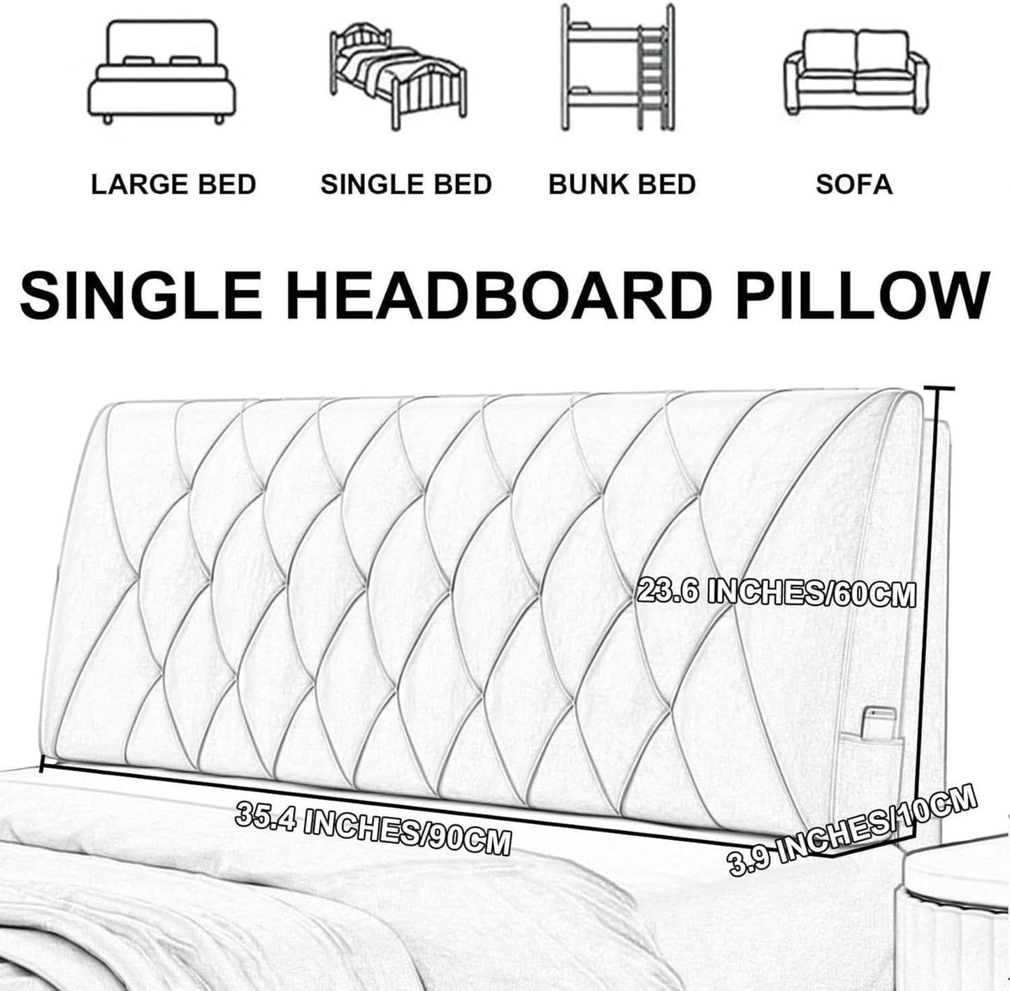 AMNOOL Rectangle Headboard Cushion Reading Pillow Wall Mounted Headboard Upholstered Home Dorm Day Bed Backrest Wedge Bolster Neck Lumbar Support Cushion