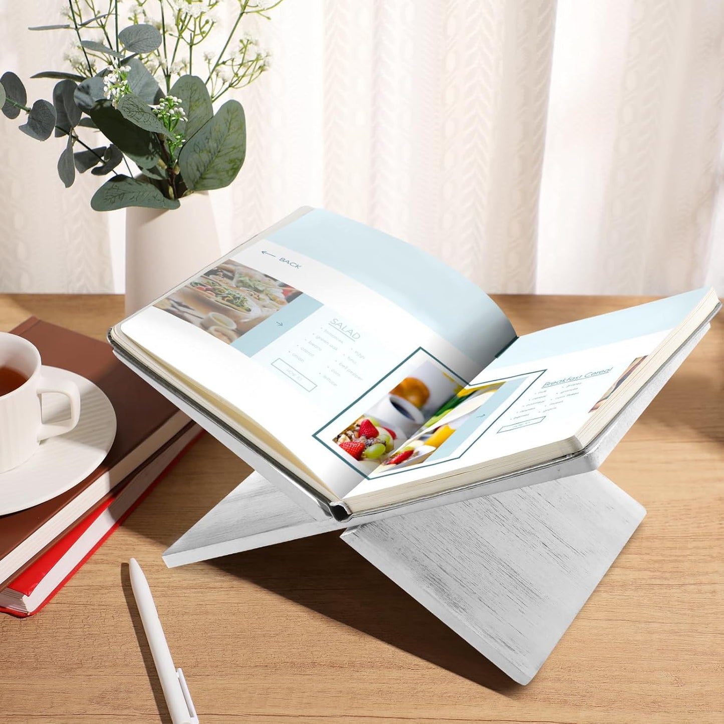 Geetery Book Stand Book Holder for Display Reading Textbook Holder Open Display Stand for Open and Closed, Cookbook, Magazines, Textbooks, Recipe(White)