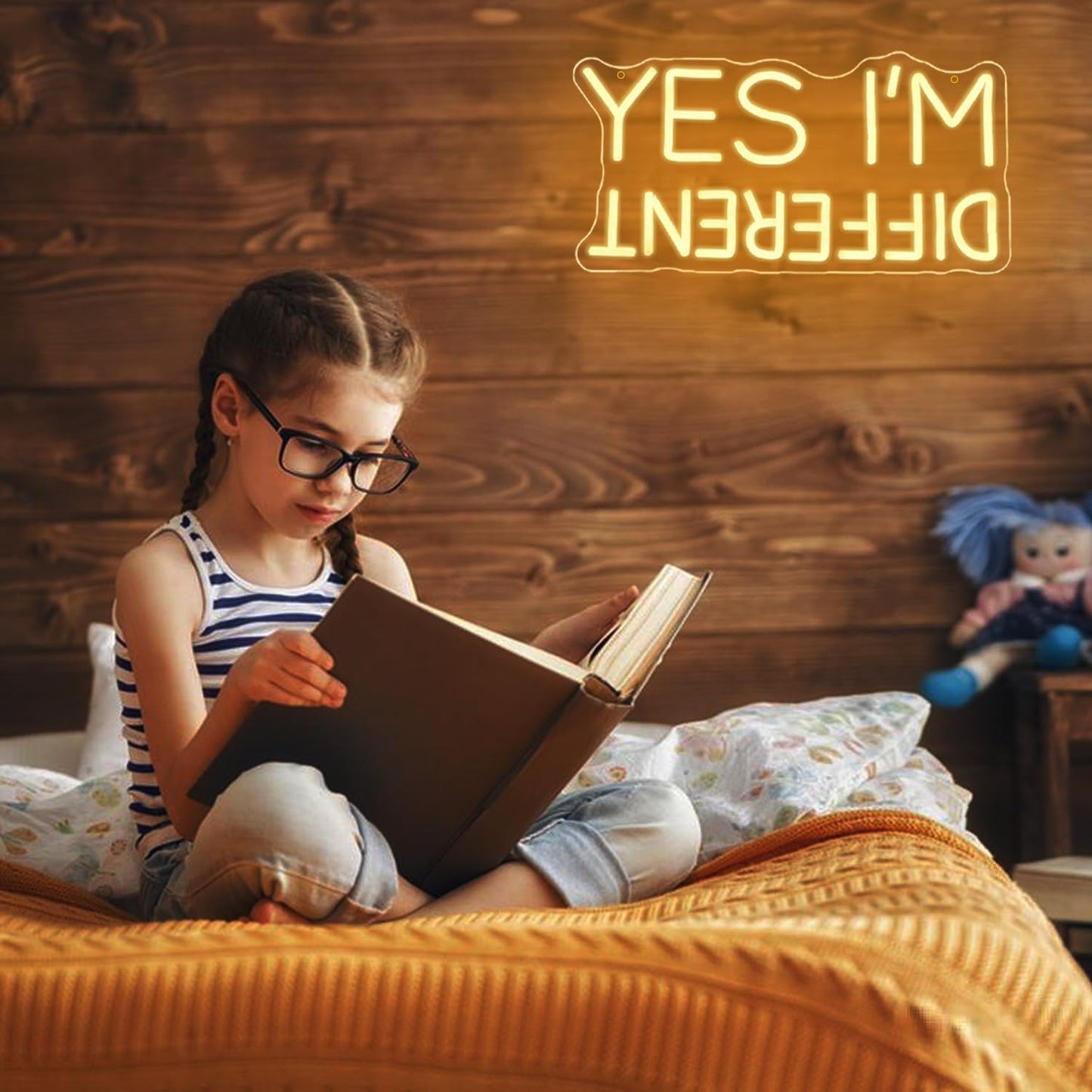Yes I'm Different Neon Art Sign I'm Different LED Sign Warm White Letter Neon Light Sign Inspirational Quote Light for Motivational Party Music Classroom Bedroom Home Wall Art