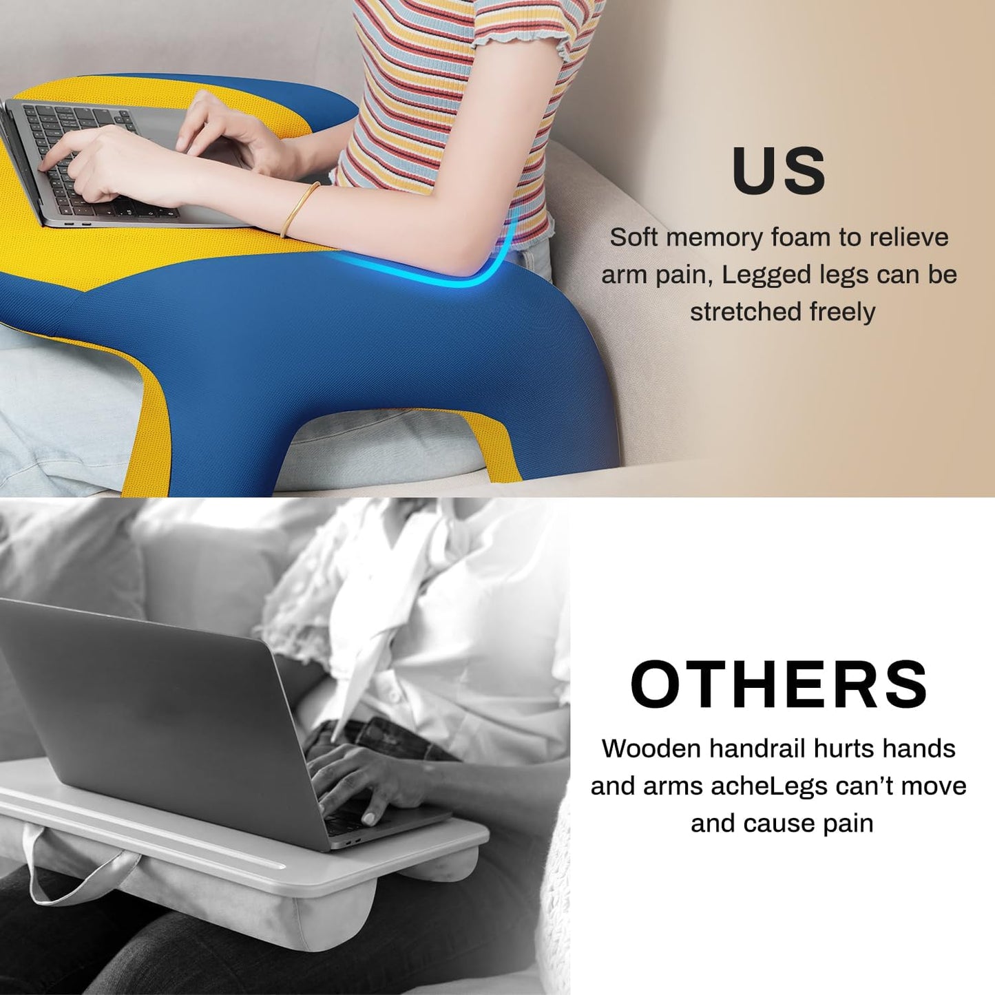 Reading Pillow, Gaming Pillow for Lap, Bed Desk for Laptop and Writing, Memory Foam Lap Desk for Reading, Working, Playing Steam Deck Switch or Sitting in Bed, Floor Sofa- Yellow