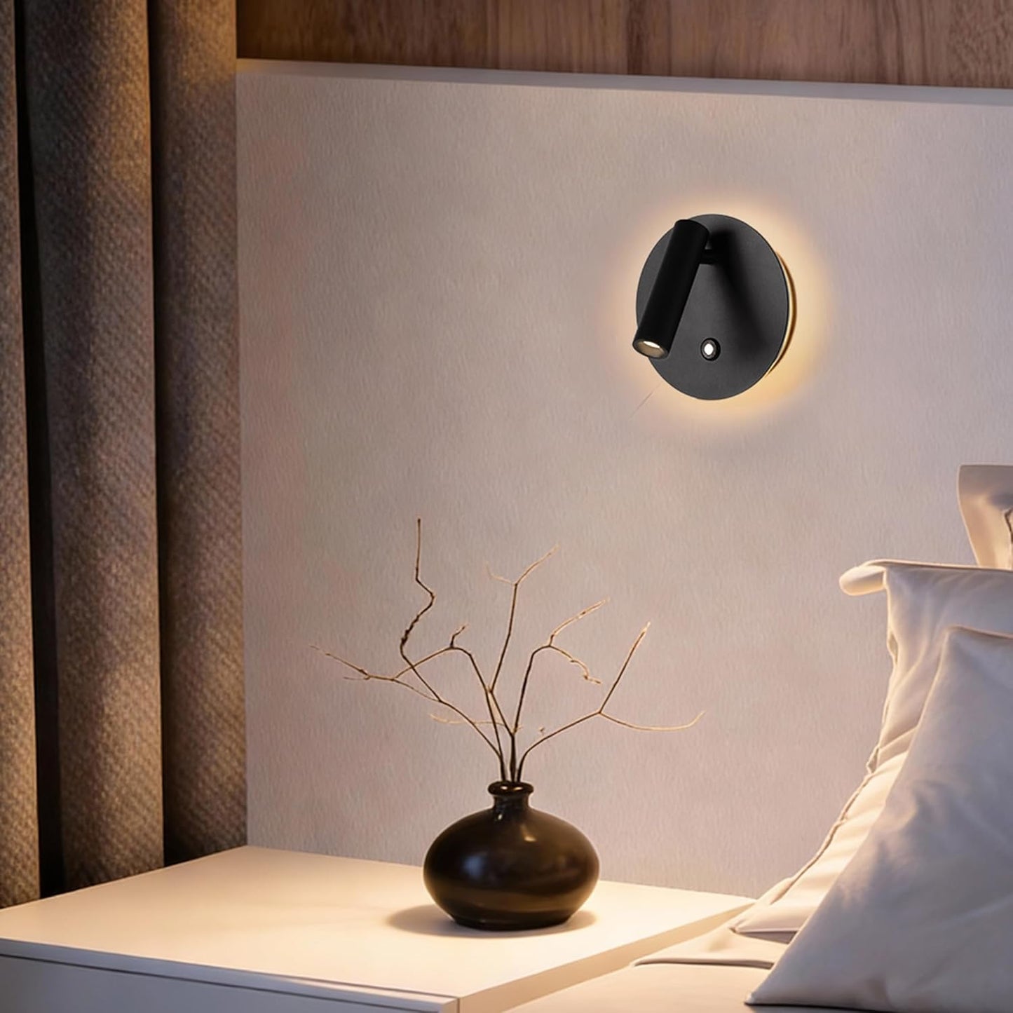Aisilan Modern Dimmable LED Wall Sconce, 6W Adjustable Angle Bedside Wall Lamp with Touch Switch, Hardwired Indoor Wall Light for Bedroom, Living Room & Hallway