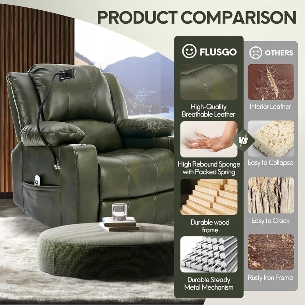 Electric Massage Genuine Leather Power Lift Chair Recliner Adjustable Reclining Sofa Chairs for Adults Elderly Home Theater Living Room Long Hours Sitting