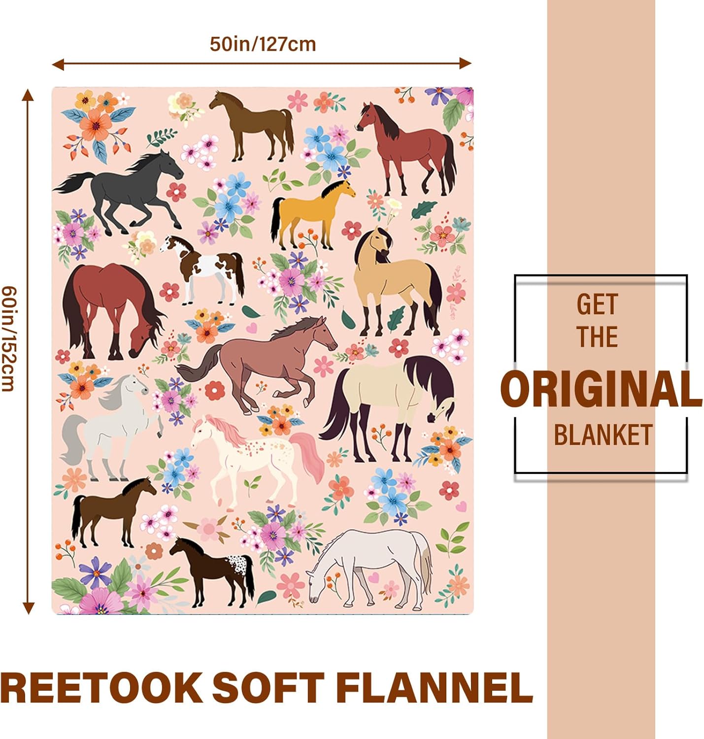 Horse Blanket Gifts for Girls Boys, Soft Horse Blanket for Friend, Women Men, Birthday Gift for Horse Lovers, Warm Flannel Blanket for Couch or Bed, Holiday, Christmas Thanksgiving Day 50x60 in
