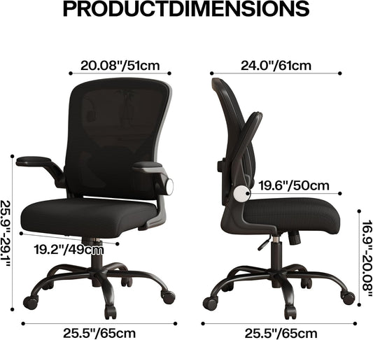 Office Chair, Ergonomic Desk Chair with Adjustable Lumbar Support, mesh Computer Chair, Comfortable Lumbar Support for Home Office use (Black)