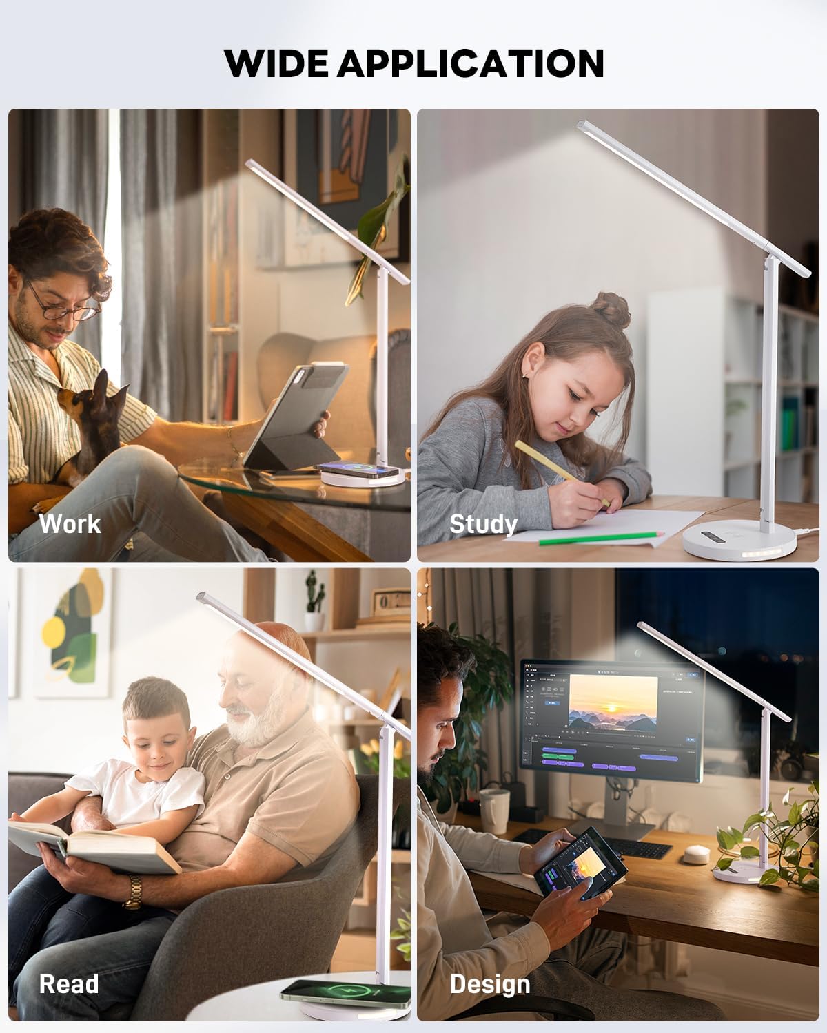 Upgraded LED Desk Lamp with Wireless Charger, Stepless Dimmable Foldable Table Lamp for Home Bedroom Office Sturdy Room, 3 Color Temperatures, Memory Function