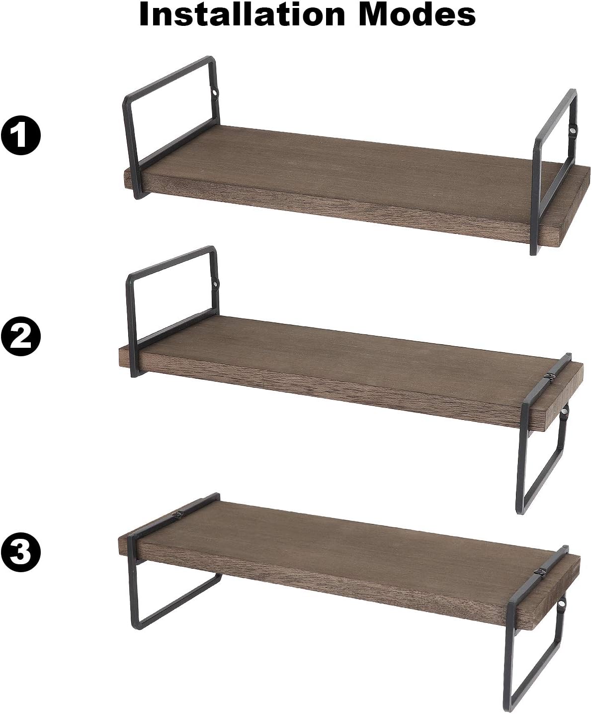 Floating Shelves Wall Mounted Set of 3, Rustic Wood Wall Storage Shelves for Bedroom,Living Room,Bathroom, Kitchen Walnut