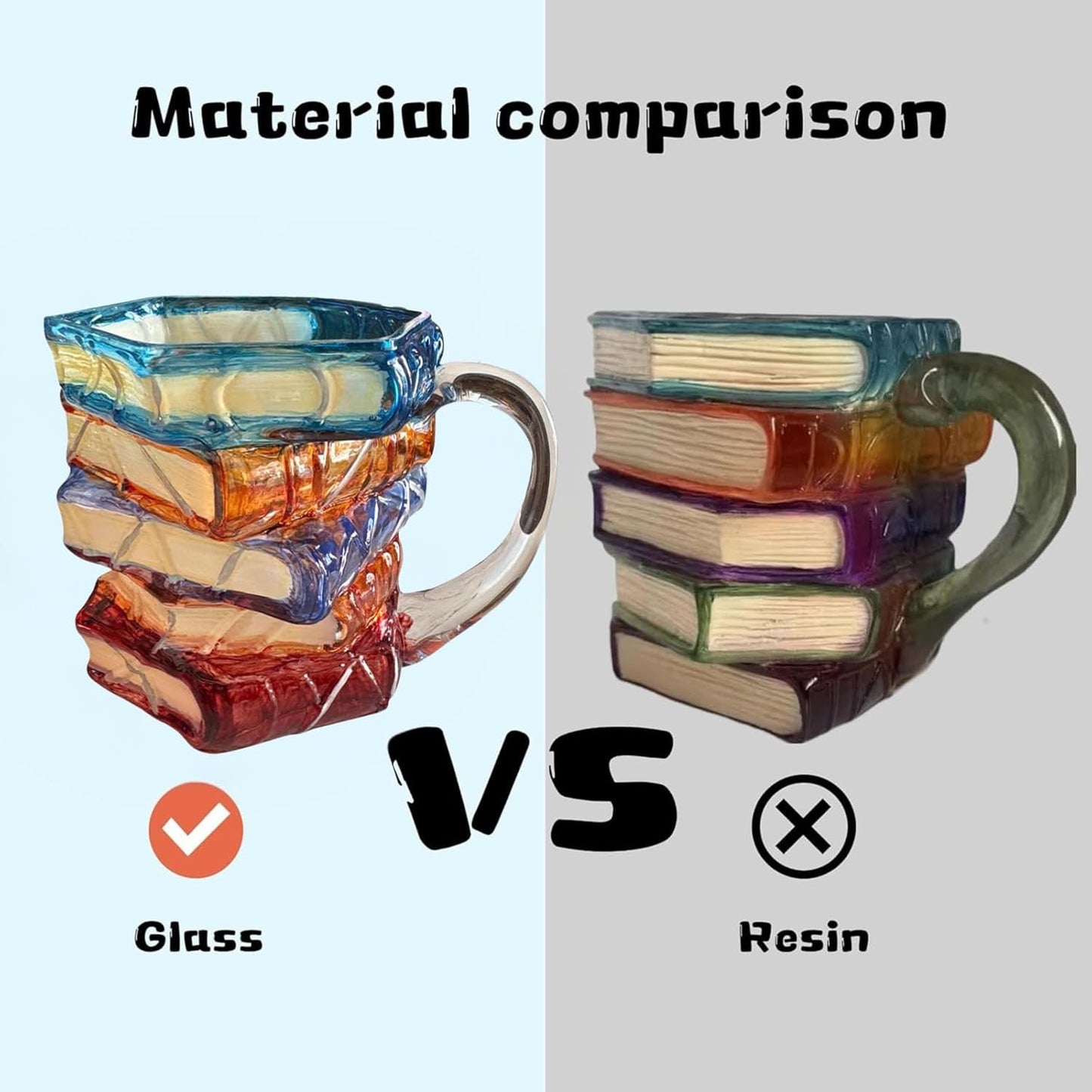 Painted Book Mug for Women Book Lovers - Heat-Resistant Borosilicate Glass Coffee Tumbler with Hand-Painted Design, 11oz Cool Funny Bookish Cup (1+spoon)