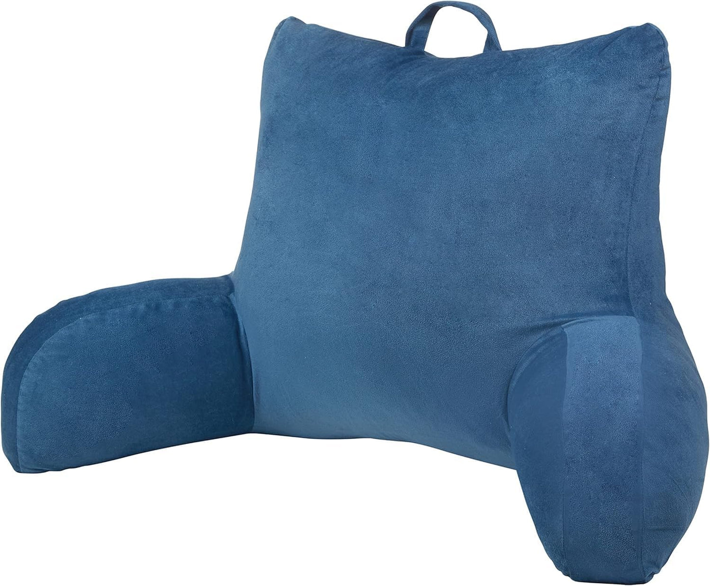 Klear Vu Velour Reading Pillow Bed Back Rest Pillow with Arms and Pockets for Gaming, Working on Laptop, Watching TV, Lumbar Support Perfect for Adults, Teens, Kids and Pregnancy, Navy One Size