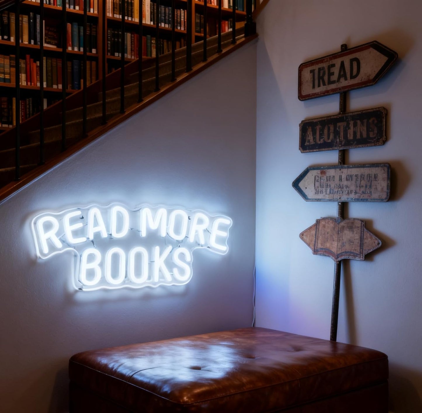 Read More Books Neon Sign, USB Powered Decorative Neon Light for Book Lover Gift Teens Bedroom Library Bookstore Reading Nook Wall Table Decor 15 x 6.3 In