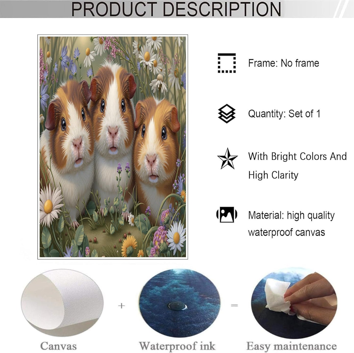 GDJSMIN Garden Animal Scene Wall Art, Cute Guinea Pig Grass Poster for Reading Room Living Room Decor 12x 16 inch Unframed