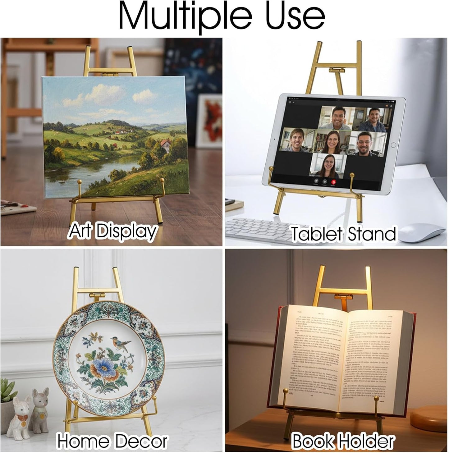16.5" Gold Metal Easel Stand, Tabletop Tripod Easel Display Holder for Wedding Signs, Pictures, Plates, Art, and Books (1 Pcs)