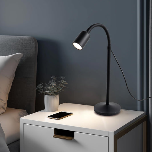 DAMI Dimmable LED Desk Lamp USB Powered, 3 Color Modes Flexible Gooseneck Reading Light, Eye-Caring Small Table Lamp for Home Office Study Bedroom Dorm Bedside - Black