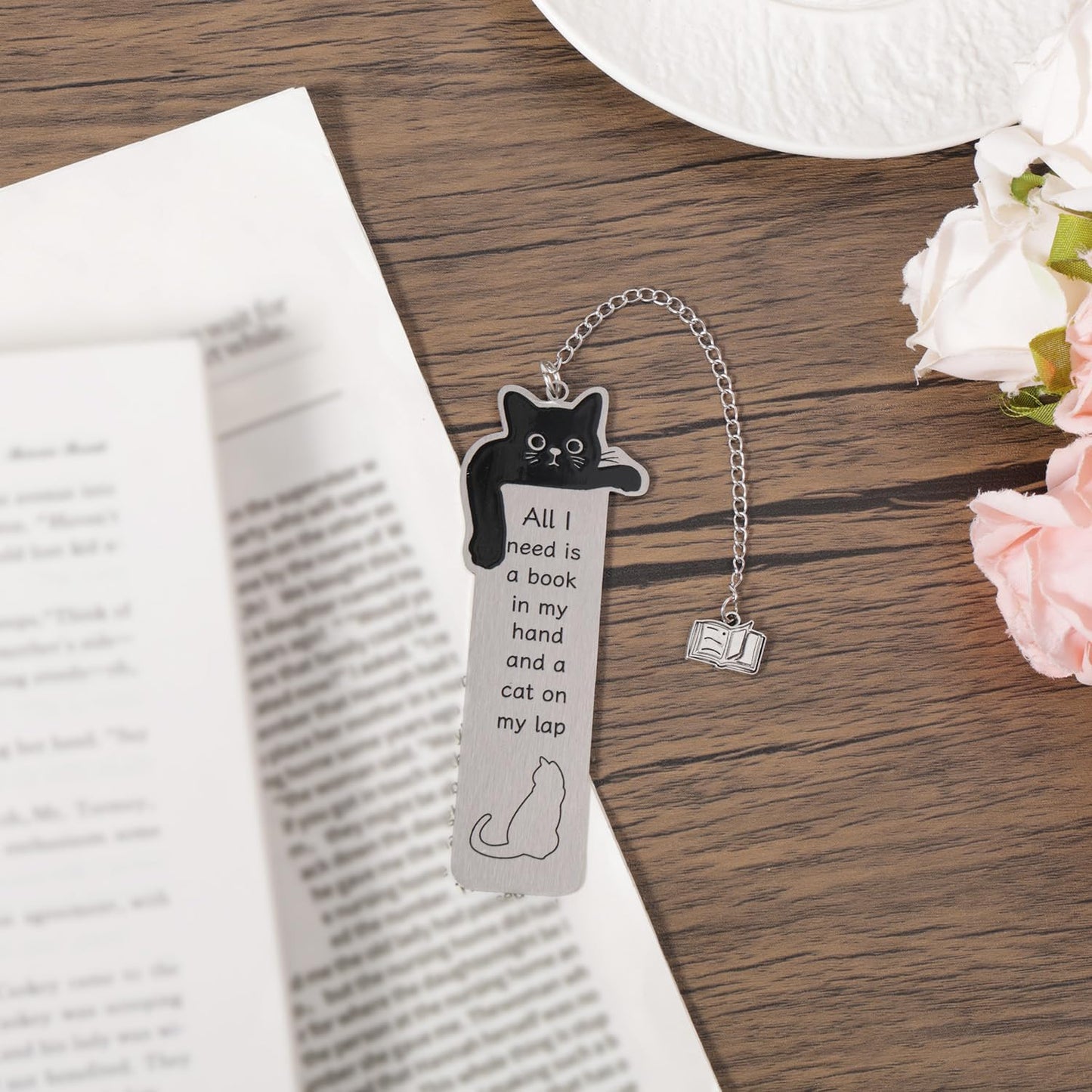 Cat Bookmark, Zinc Alloy Pet Book Marker for Women Cute Animals Page Holder with Book Pendant Black Kitten Bookmark Gifts Funny Reading Accessories for Cat Lovers Avid Readers Women Men