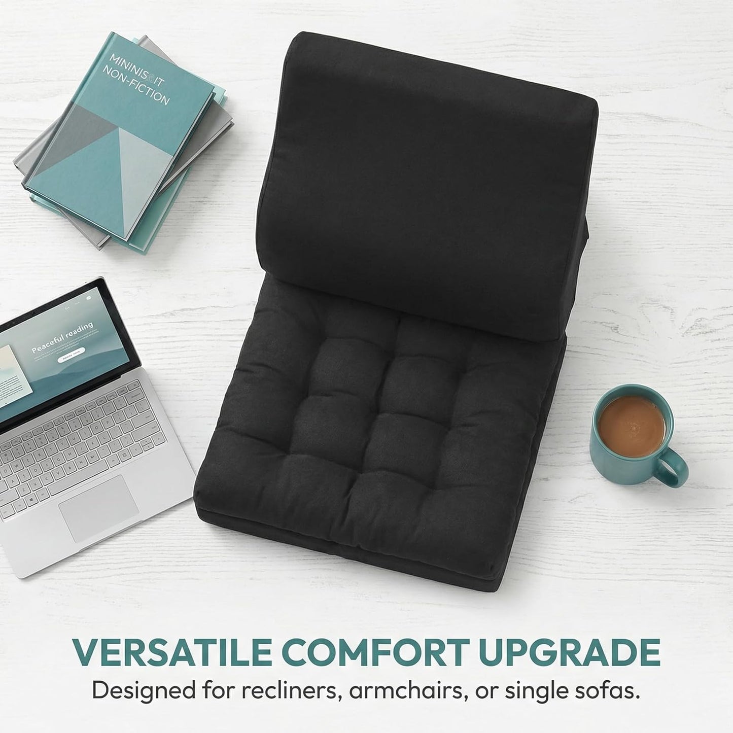 baibu Extra Large Memory Foam Recliner Cushions with Lumbar Support Pillow for Elderly, 20x20x5 Inch Thick Dual-Layer Patent Design Non-Slip Recliner Seat Cushion for Reduce Hip & Lumbar Pain, Black