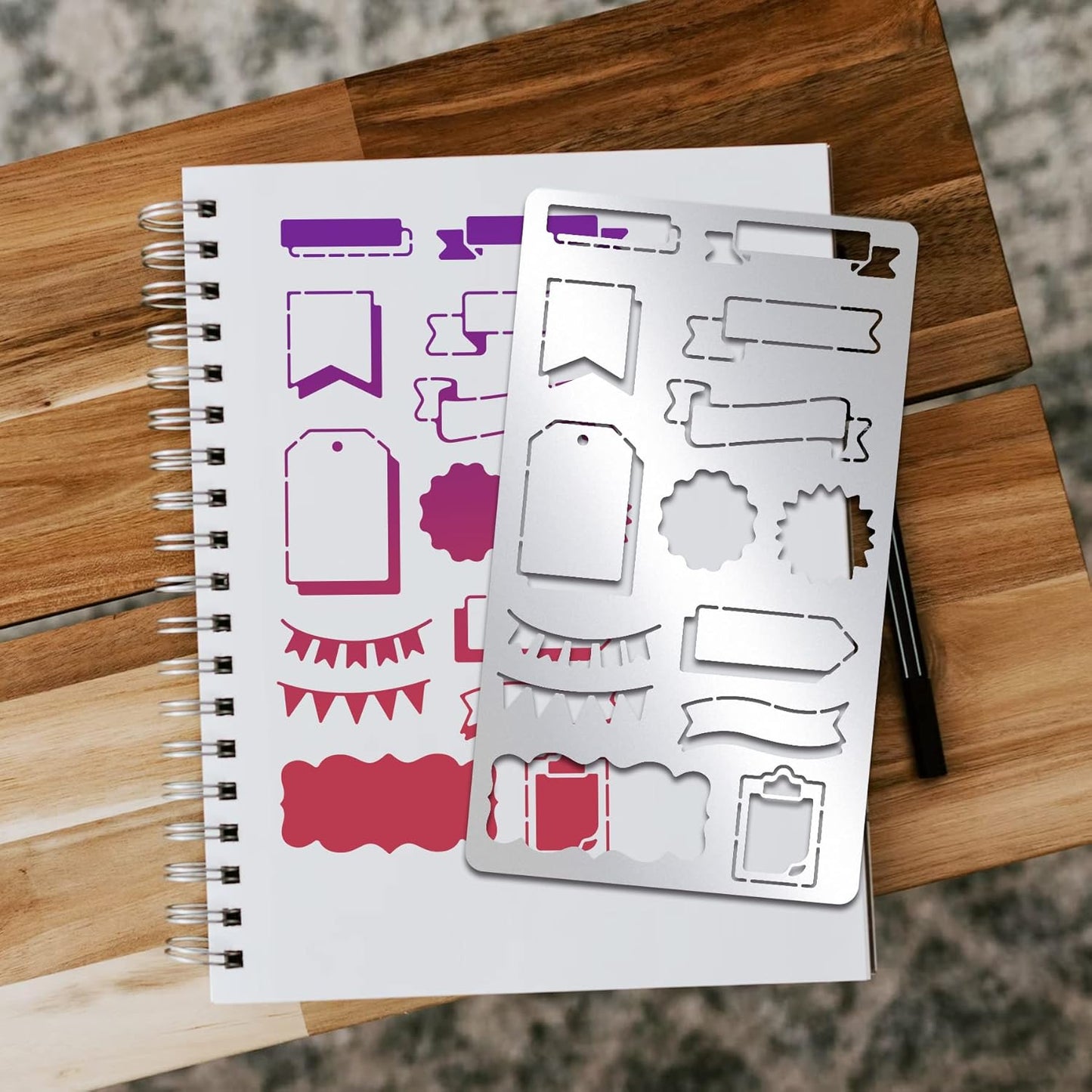 INFUNLY Metal Journal Stencils Banners Metal Stencils Bookmark Label Stencil Reusable Planner Metal Template for Journaling Diary Wood Carving Drawings Woodburning Engraving Scrapbooking