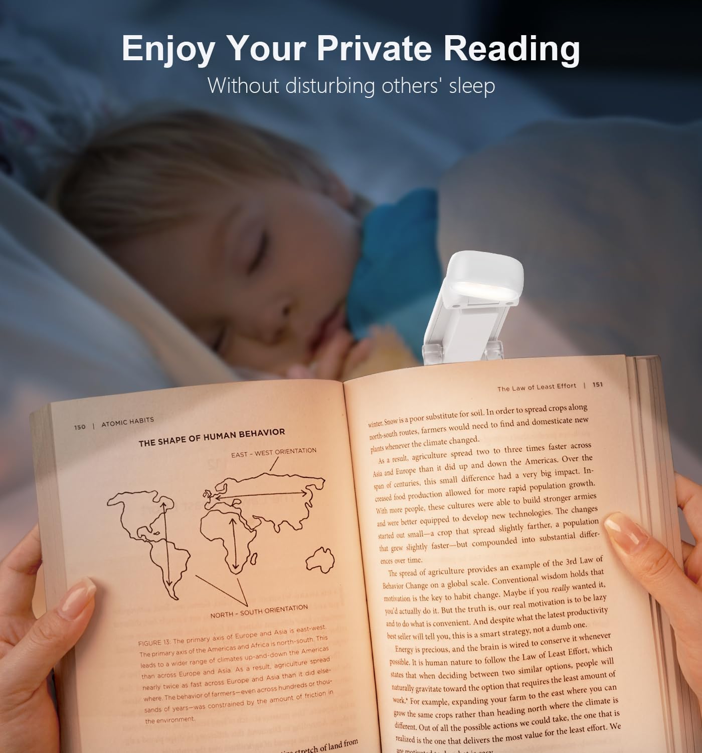 Gritin Reading Light, Rechargeable Book Light for Reading in Bed - Eye Caring 3 Color Temperatures, 5-Level Dimmable Brightness, Long Lasting, Compact Size Clip on Book Lamp for Bookworms-White