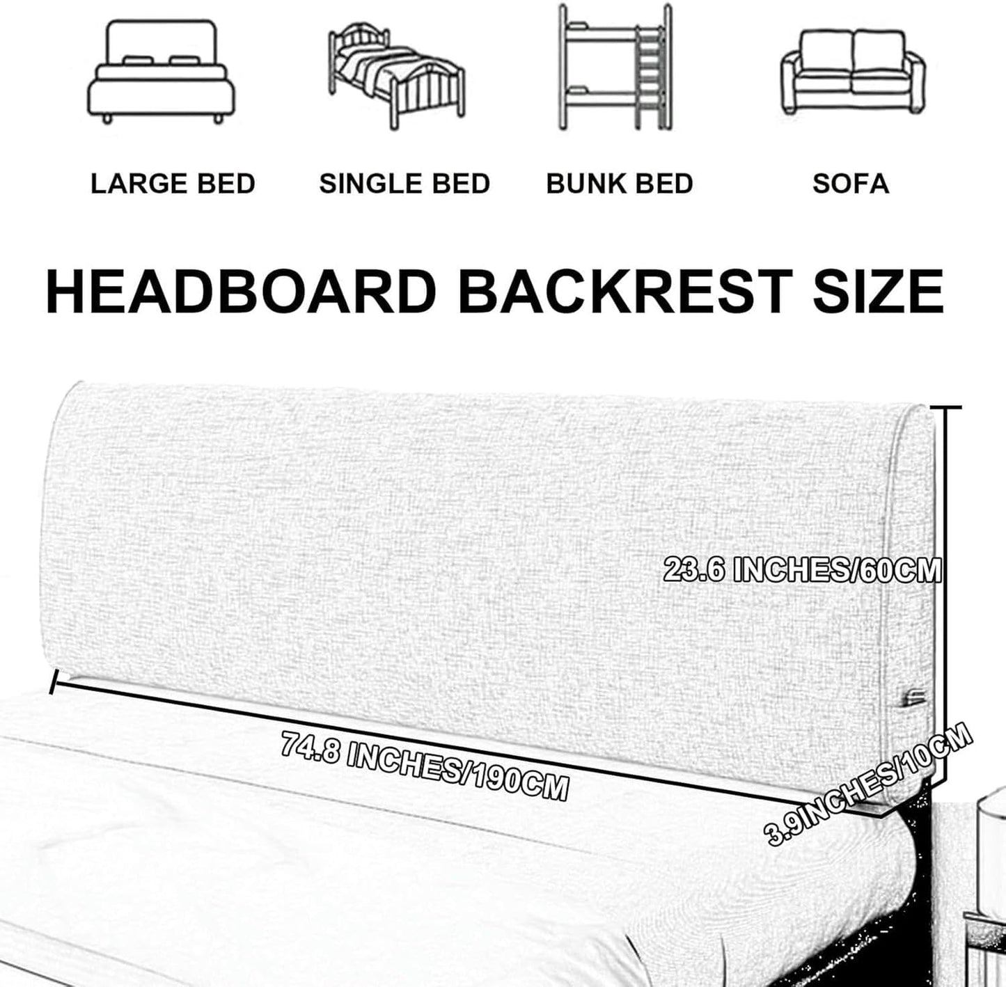 Rectangle Headboard Pillow Linen Bed Backrest Large Wall Mounted Headboard,Solid Color Wedge Pillowboard Reading Pillow Support Upholstered Daybed Bolster, Gray