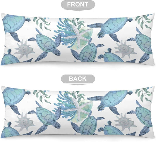 Sea Turtle Body Pillow Cover with Zipper Line Turtles Starfish and Coral Long Body Pillowcase Ocean Animal Reptile Tortoise Full Pillow Case Decorative for Couch Room Bedroom 20x54