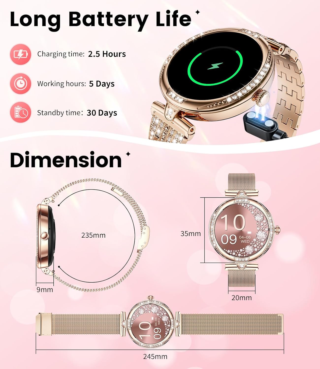 LIGE Smart Watches for Women (Answer/Make Call) with Diamonds,1.19” AMOLED Smartwatch with Heart Rate/SpO2/Sleep Monitor,IP68 Waterproof Fitness Tracker 111 Sport Modes Pedometer for Android iOS,Gold