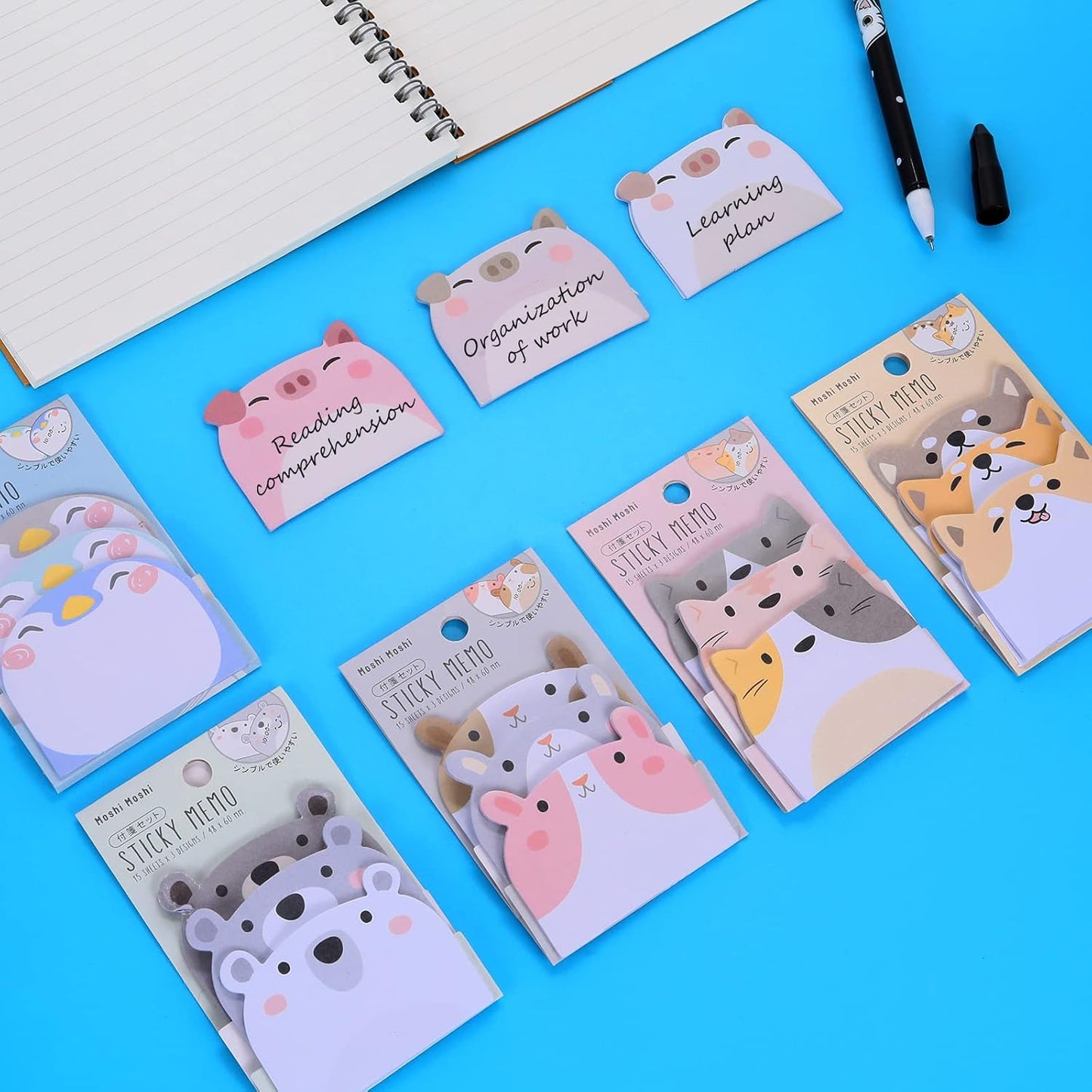Cute Sticky Notes, 6 Pack Cartoon Sticky Notes Animals Shape Markers Flags Self-Stick Memo Pads Students Home Office Roommates Gifts Tab Supplies 270 Sheets