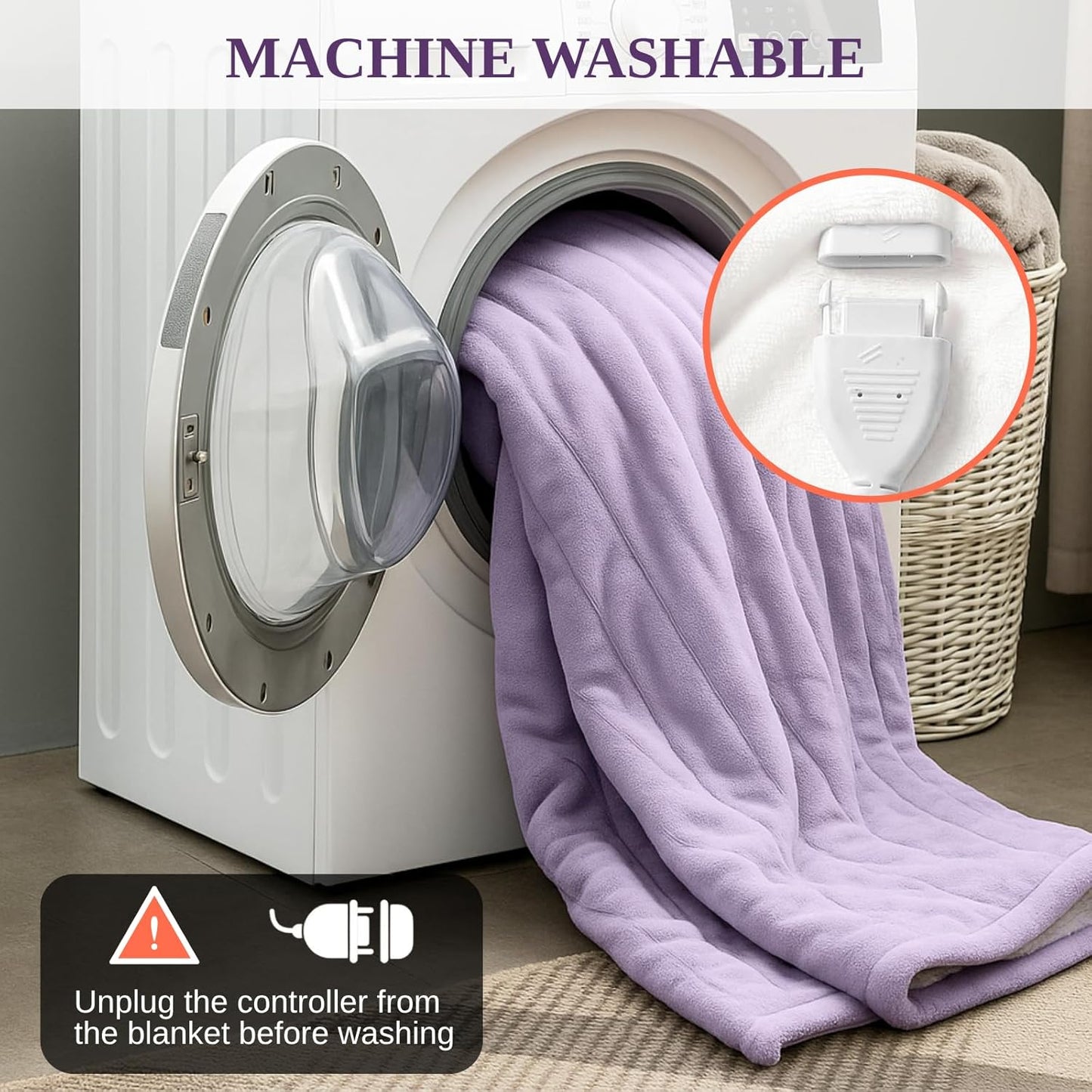 Electric Heated Throw Blanket Sherpa 50"x60" Purple Machine Washable 6 Heat Settings 4 Hours Auto Off Overheat Protection for Home Office Use