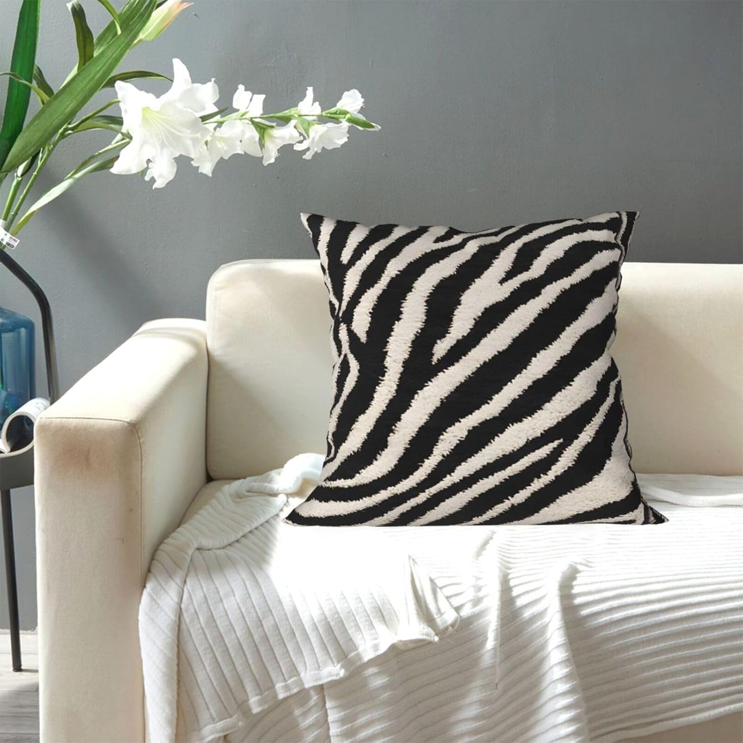 All-Season Square Pillow Covers 18"X18", Zebra Animal, Decorative Throw Pillow Covers for Sofa Bed Couch, Hidden Zipper Cushion Cover, Square Lumbar & Accent Pillowcases for Home Decor