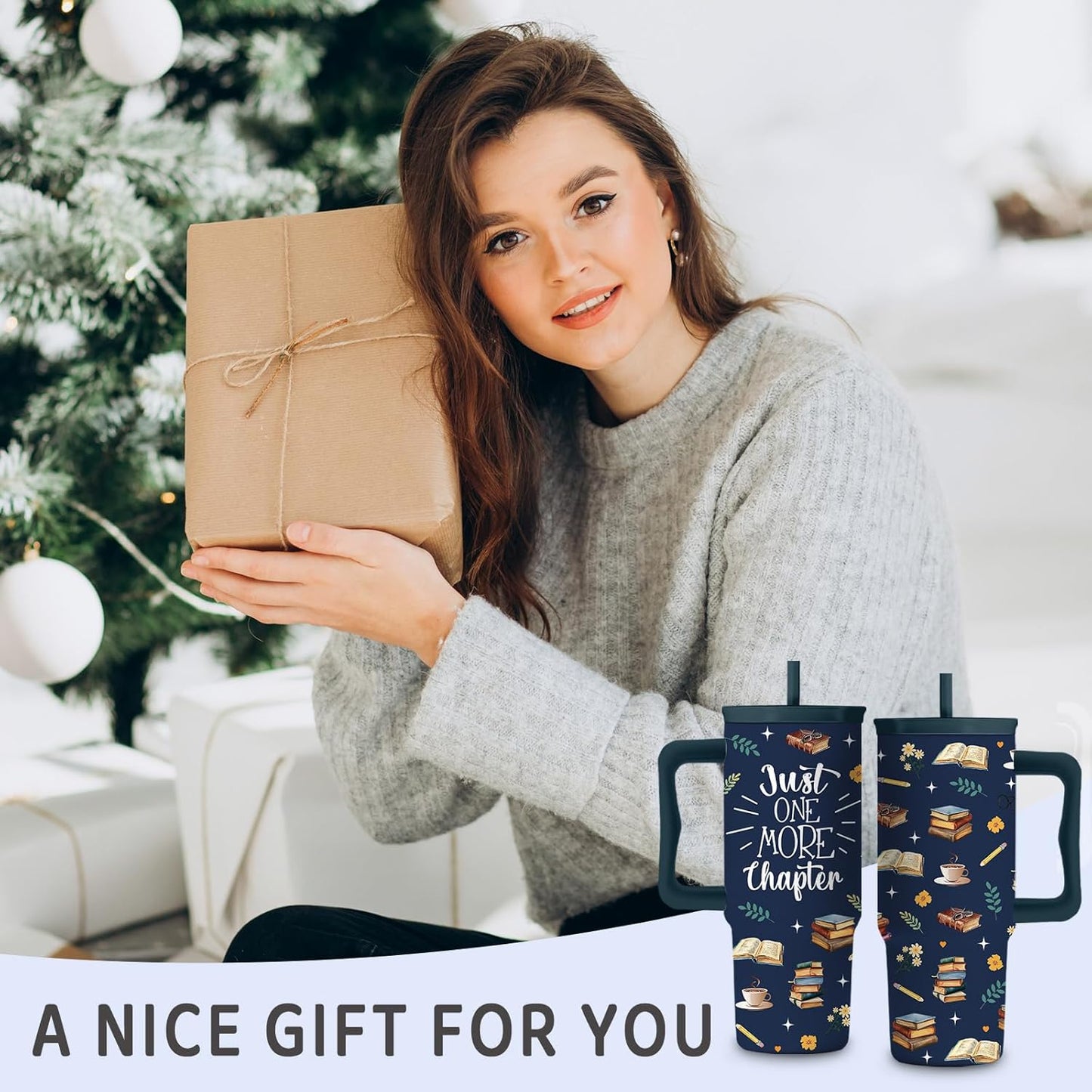 Stainless Steel Water Bottle for Women, Book Themed 24oz Stainless Steel Tumbler with Handle and Straw,Gifts for Family, Friends, Colleague
