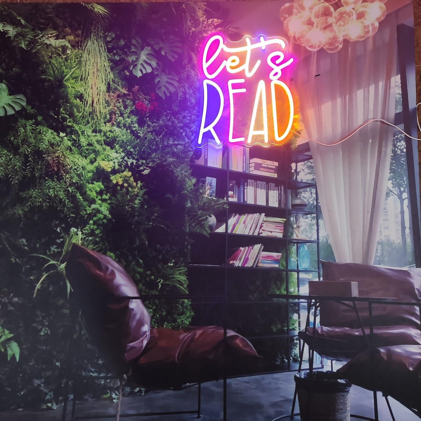 LED Neon Sign Let's Read 13"x11.4" USB Powered Dimmable Purple Pink Gradient Classroom Library Reading Corner Decoration Motivational Gift for Teachers Students Book Lovers