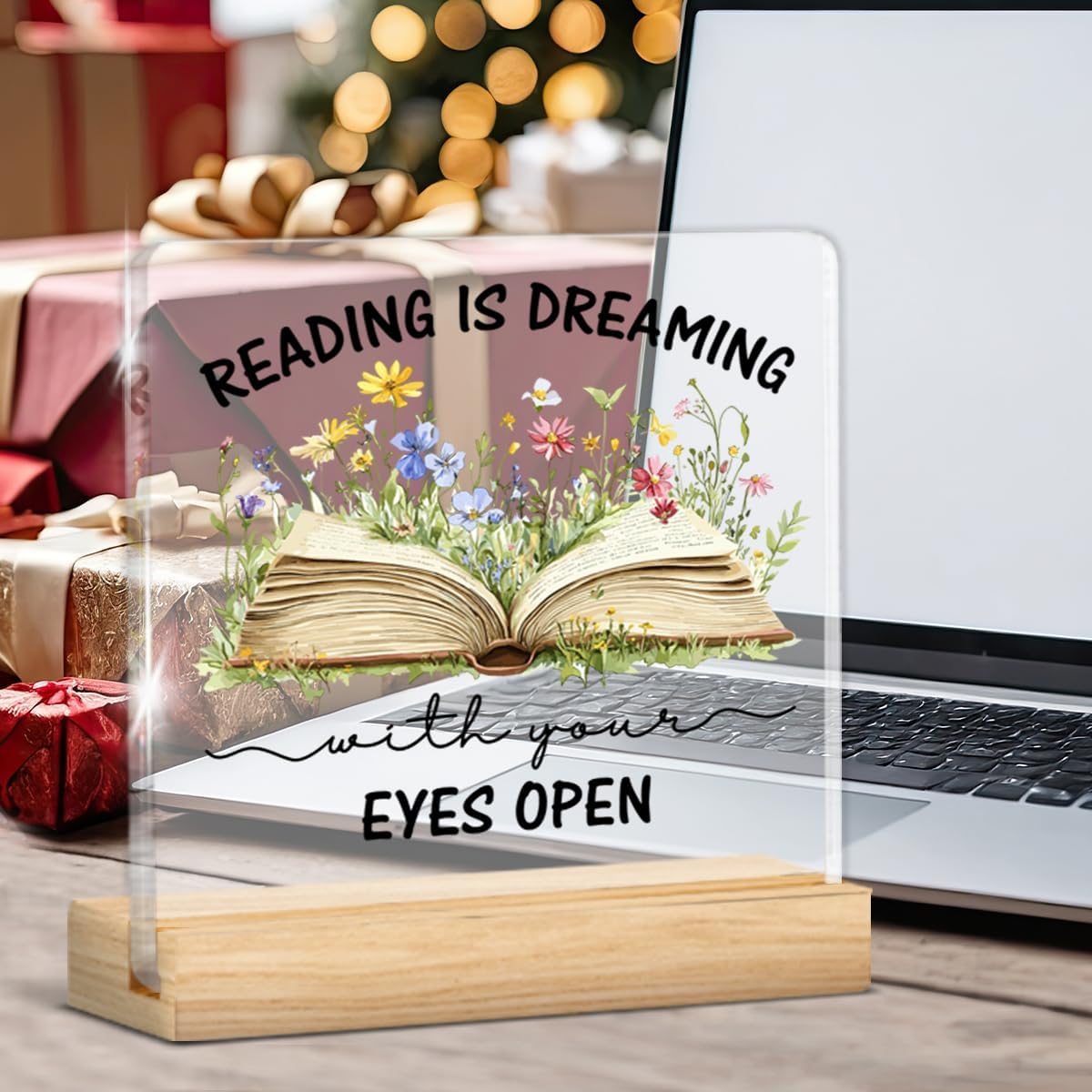 Book Lovers Gifts for Women Her, Motivational Gifts for Bookworms Reader Lovers, Reading Is Dreaming with Your Eyes Open Clear Acrylic Desk Decorative Sign Reading Room Library Desk Decor