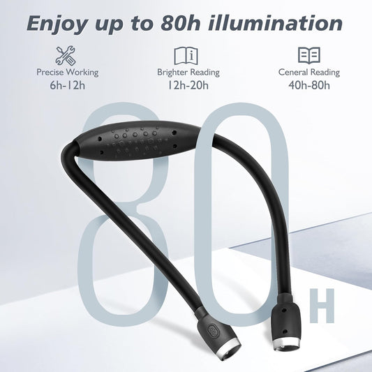 LEDGLE Updated Neck Light for Reading Books in Bed, LED Neck Lamp for Knitting with 1600K 3500K 6000KLighting + Flexible Comfortable Soft Silicone Arms, Perfect for Craft, Knitting, Repairing (Black)