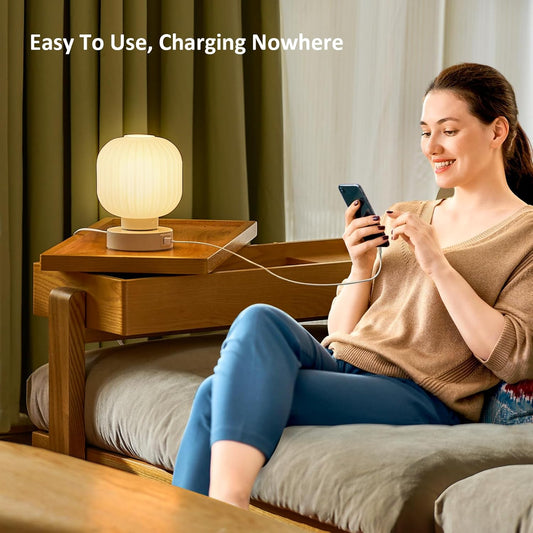 Touch Bedside Glass Table Lamp Set of 2 with 3 Way Dimmable Light, Small Table Lamps with USB C+A Charging Ports - Bedroom Nightstand & Living Room Essential, Bulb Included