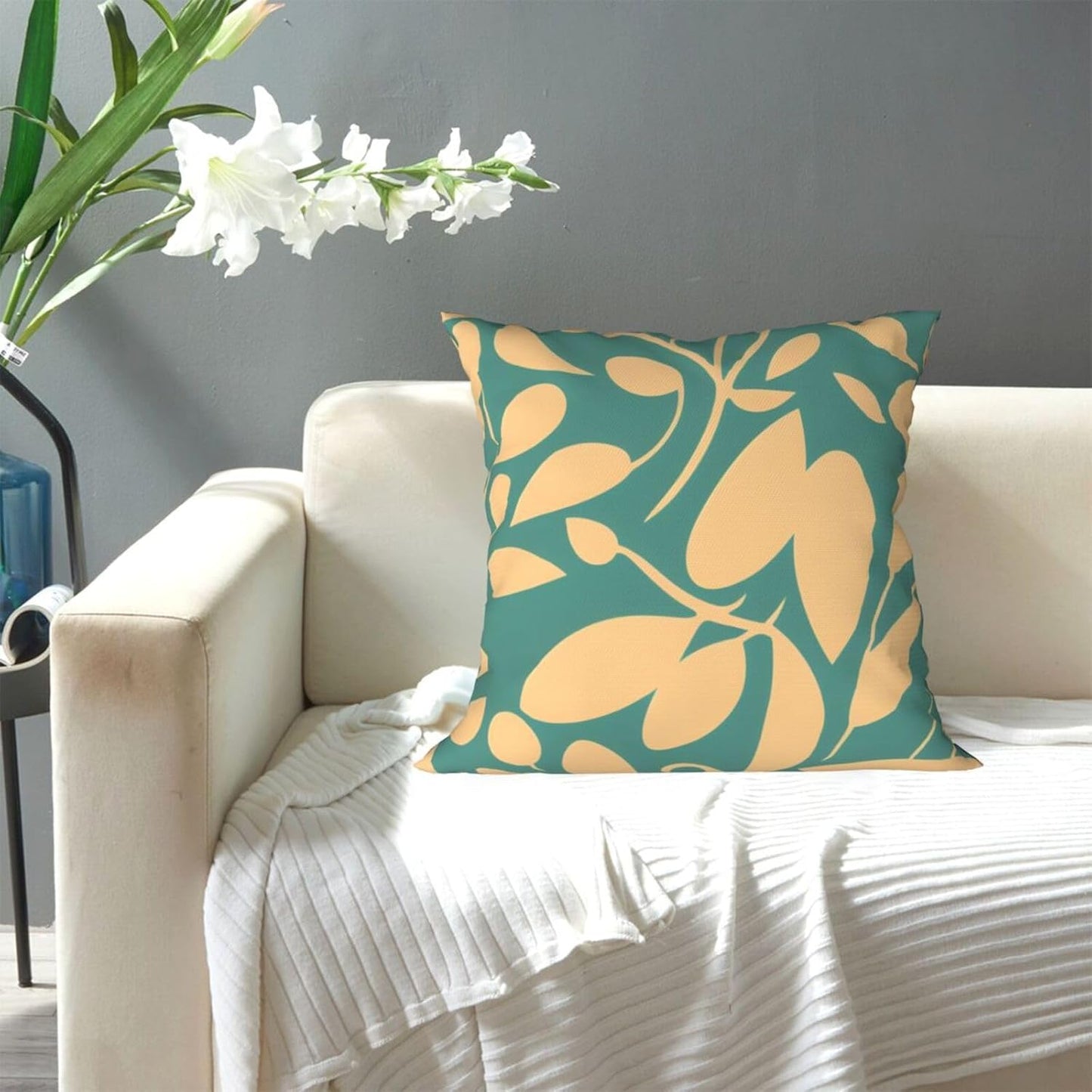 All-Season Square Pillow Covers 18"X18", Yellow Leaf, Decorative Throw Pillow Covers for Sofa Bed Couch, Hidden Zipper Cushion Cover, Square Lumbar & Accent Pillowcases for Home Decor