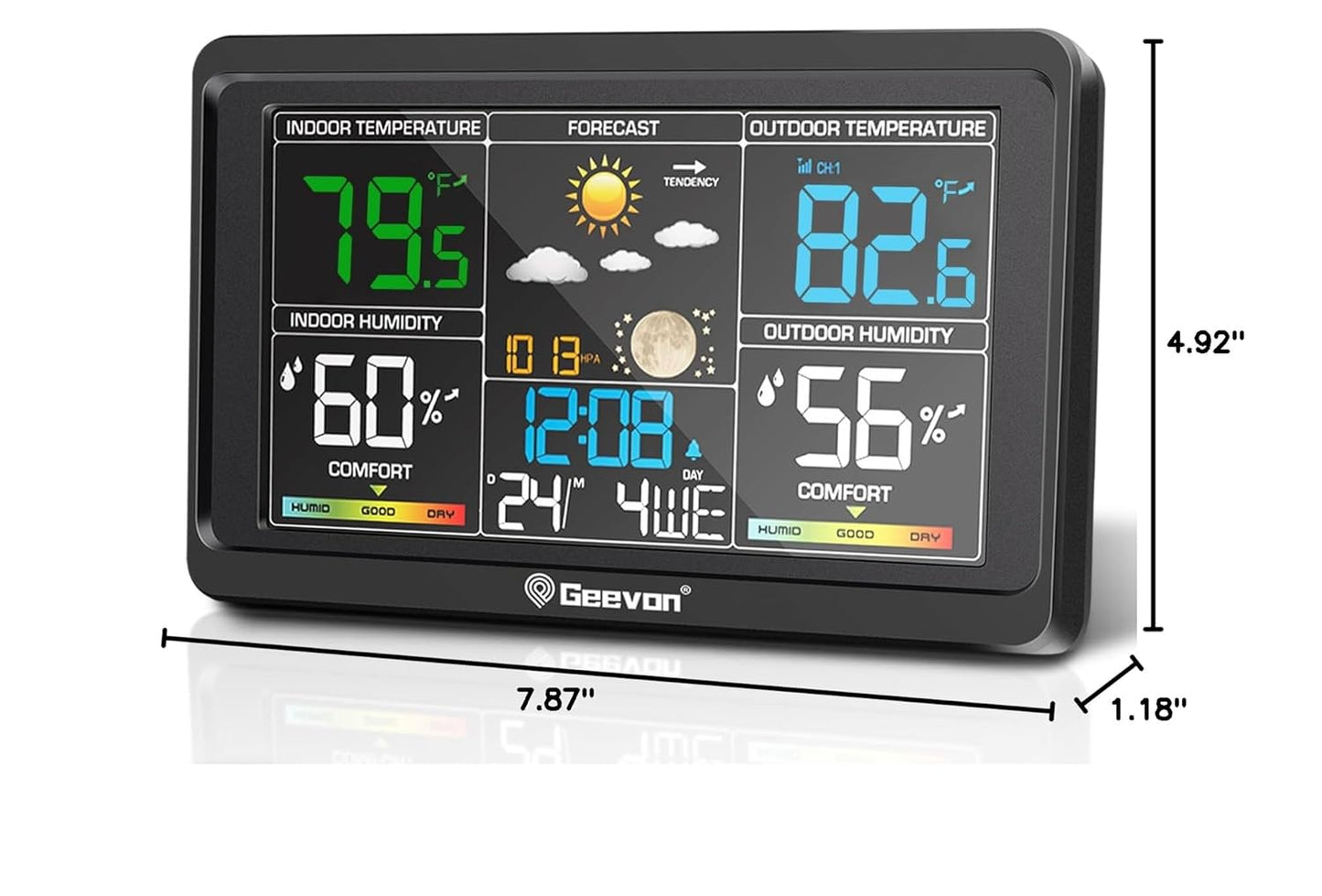 Geevon Weather Stations Wireless Indoor Outdoor Thermometer, Color VA Display Digital Weather Thermometer, Temperature Humidity Monitor with Barometer, Calendar, and Adjustable Backlight