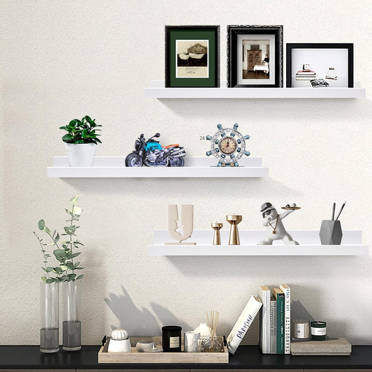 AZSKY 24 Inch Picture Ledge Shelf Floating Shelves Wall Mounted Set of 3 White