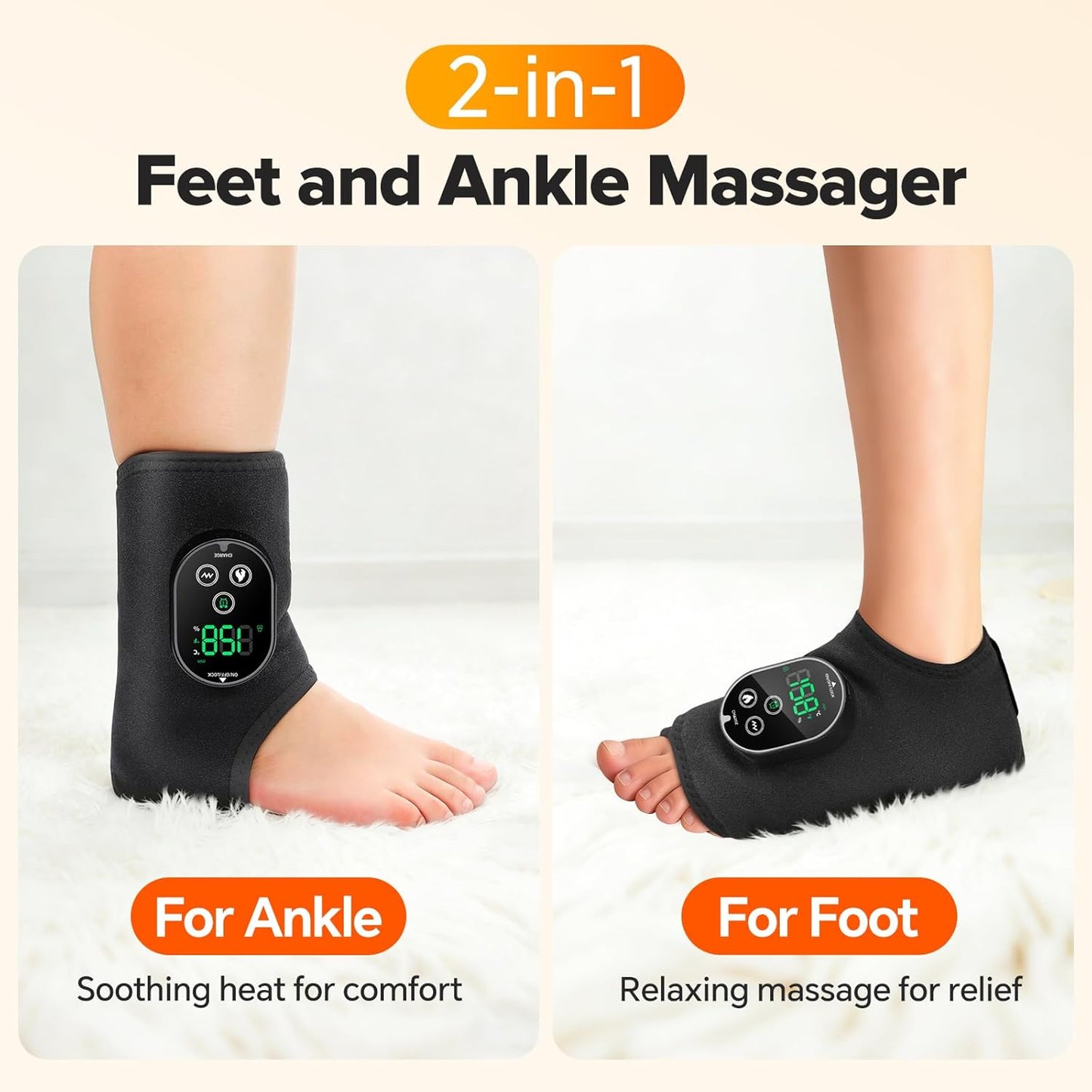 Cordless Neuropathy Foot Massager, Ankle Massager for Pain Relief, Ankle Heating Pad Plantar Fasciitis Relief, Black