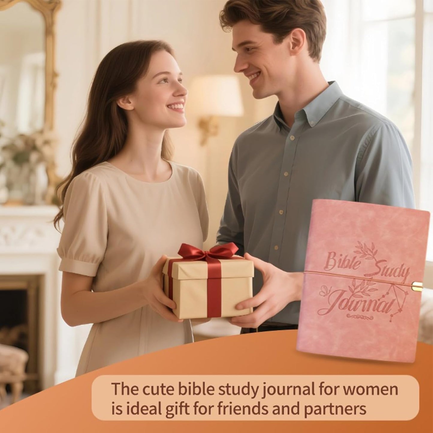 Bible Study Journal Leather Notebook, Bible Study Supplies, Church Notes Prayer Journal for Bible Notes Religious Gifts for Women Men (Pink)