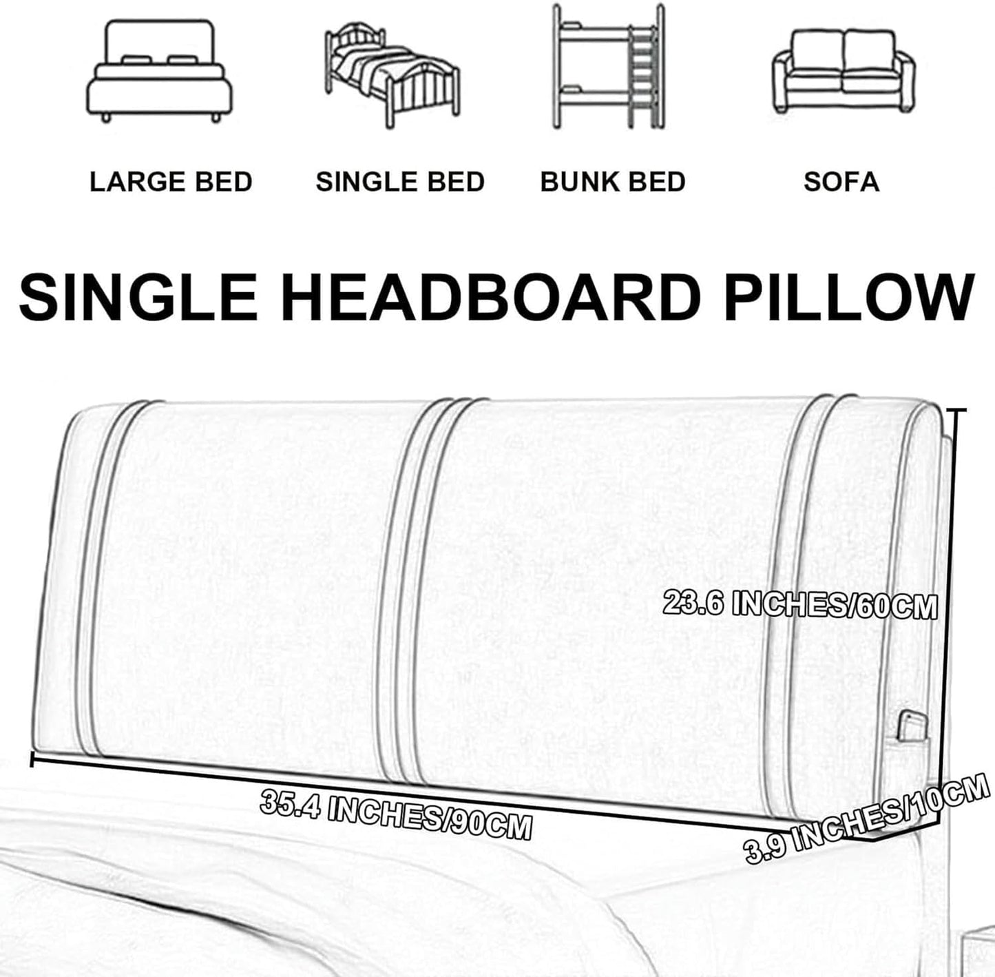 AMNOOL Upholstered Wall Mounted Headboard Cushion Support Pillowboard Headboard Bed Rest Pillow Neck Lumbar Backrest Removable Cover for Bedroom Tatami Dorm